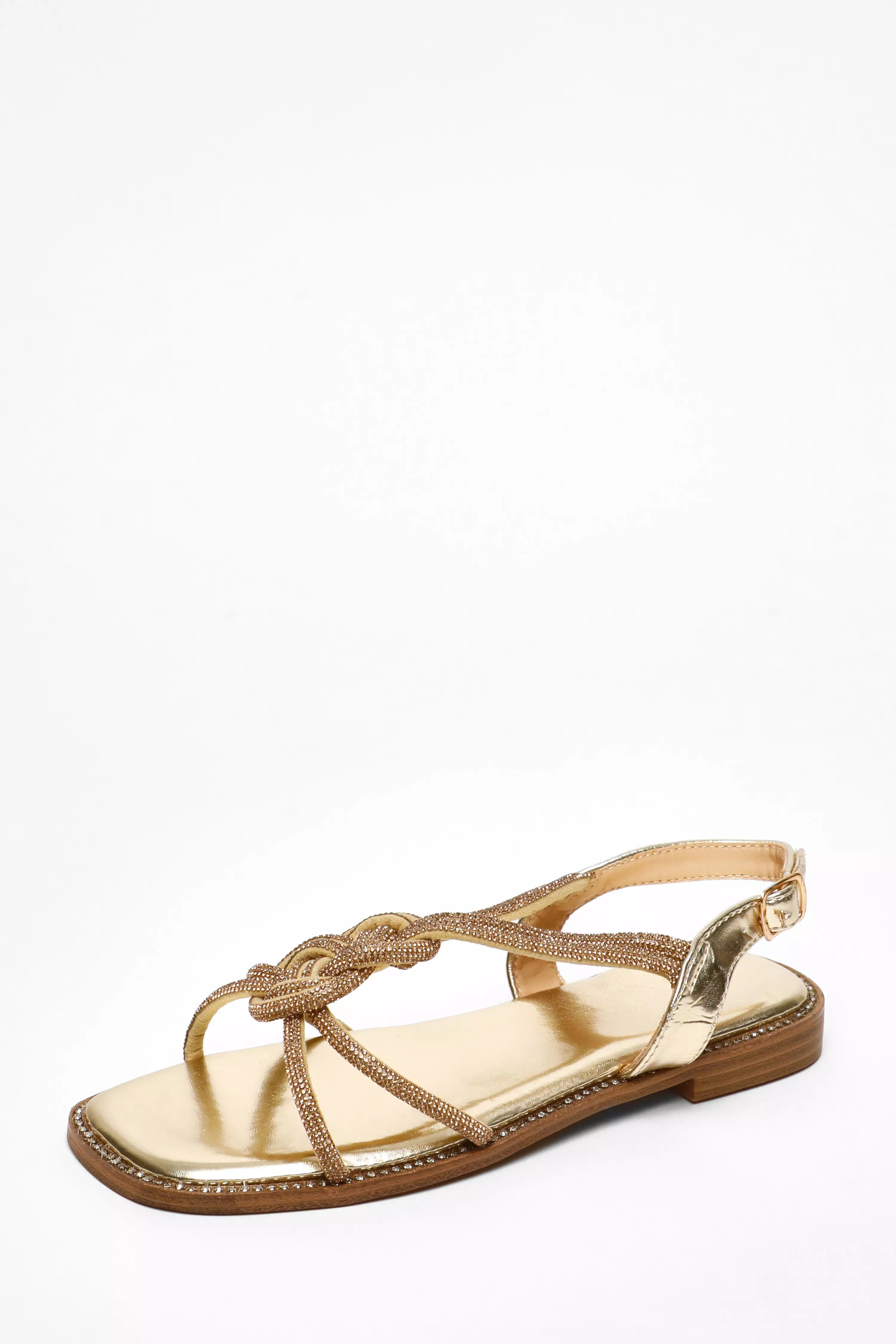 Gold Diamante T-Bar Flat Sandals