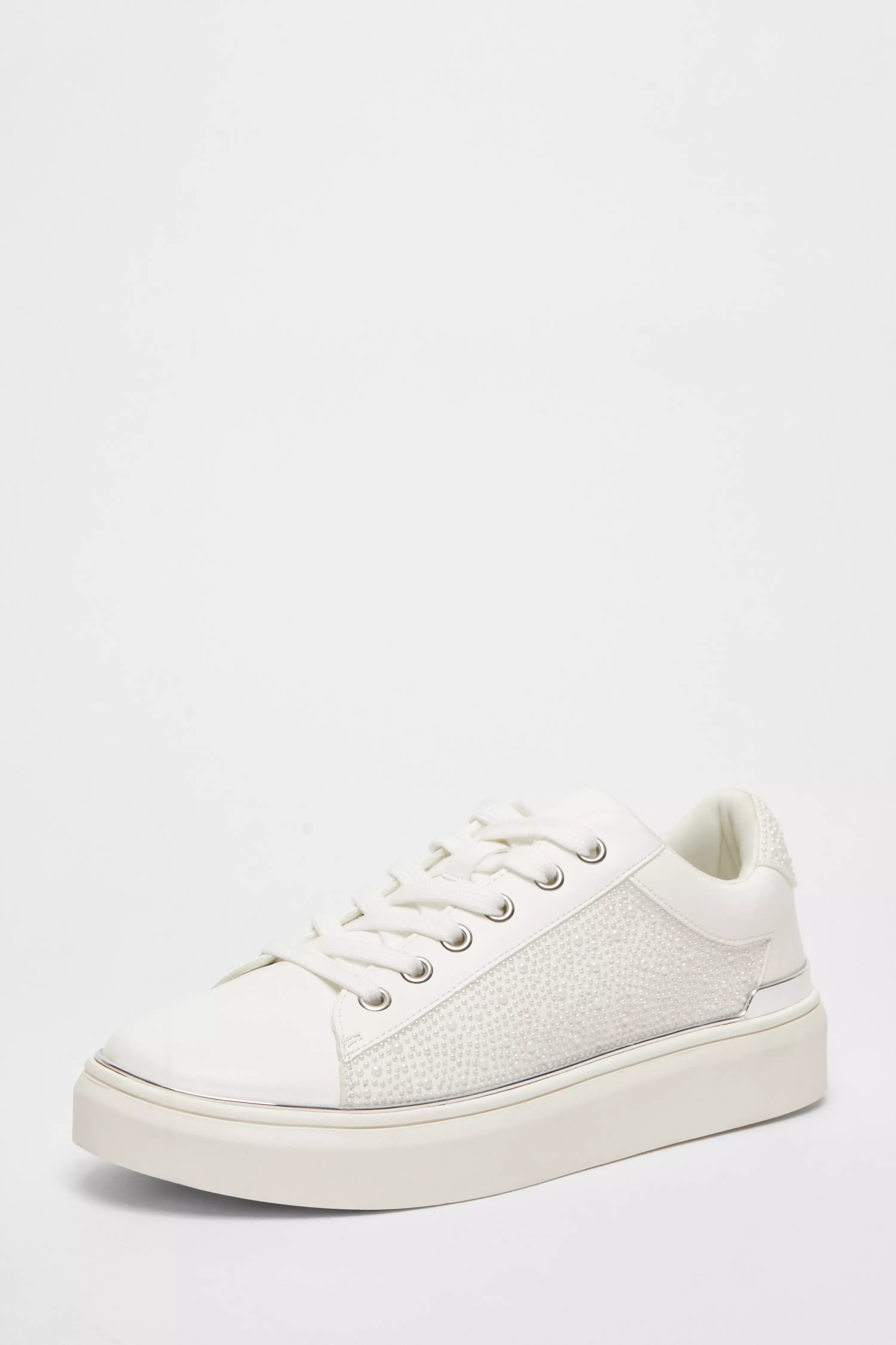 White Pearl Embellished Trainers