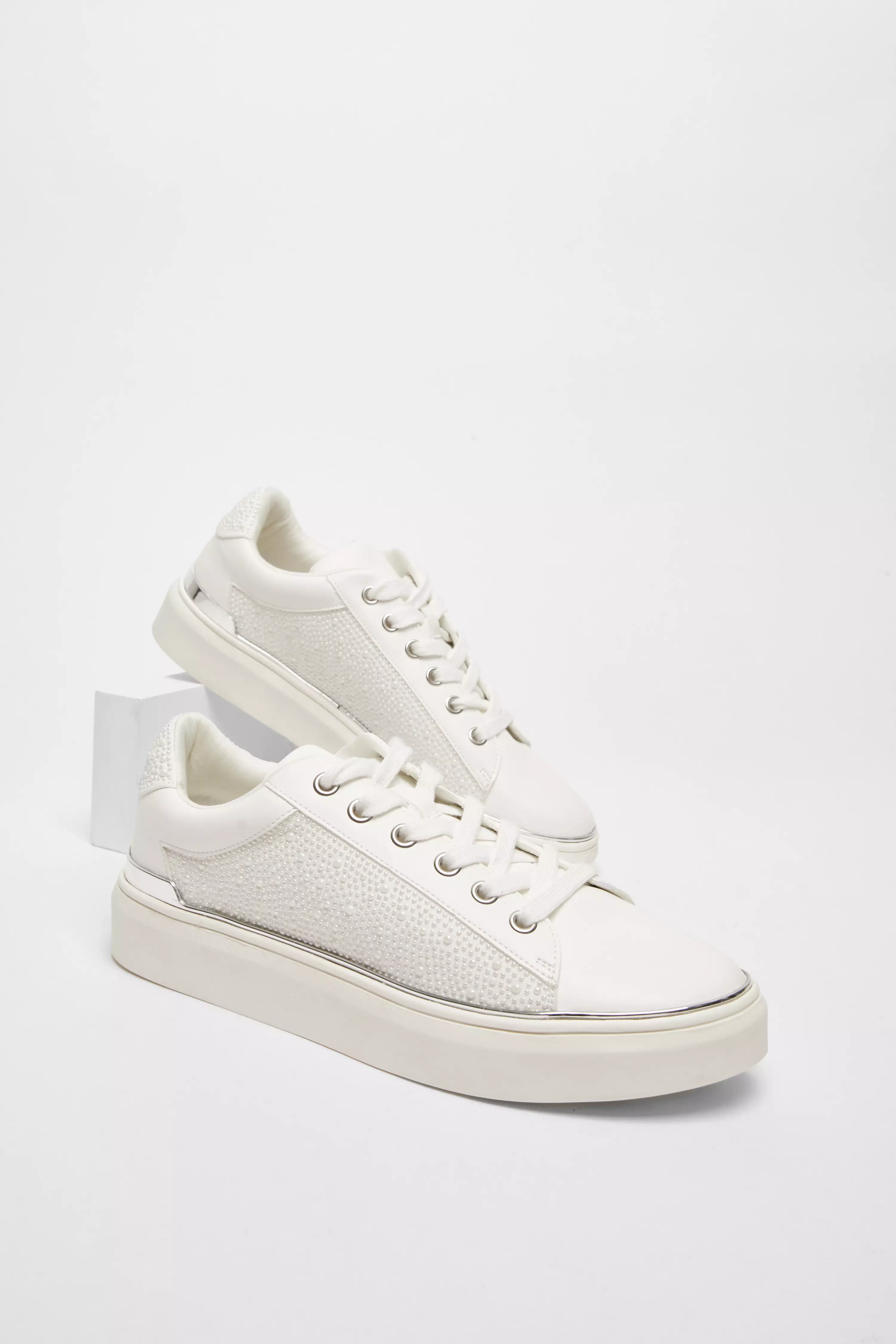 White Pearl Embellished Trainers