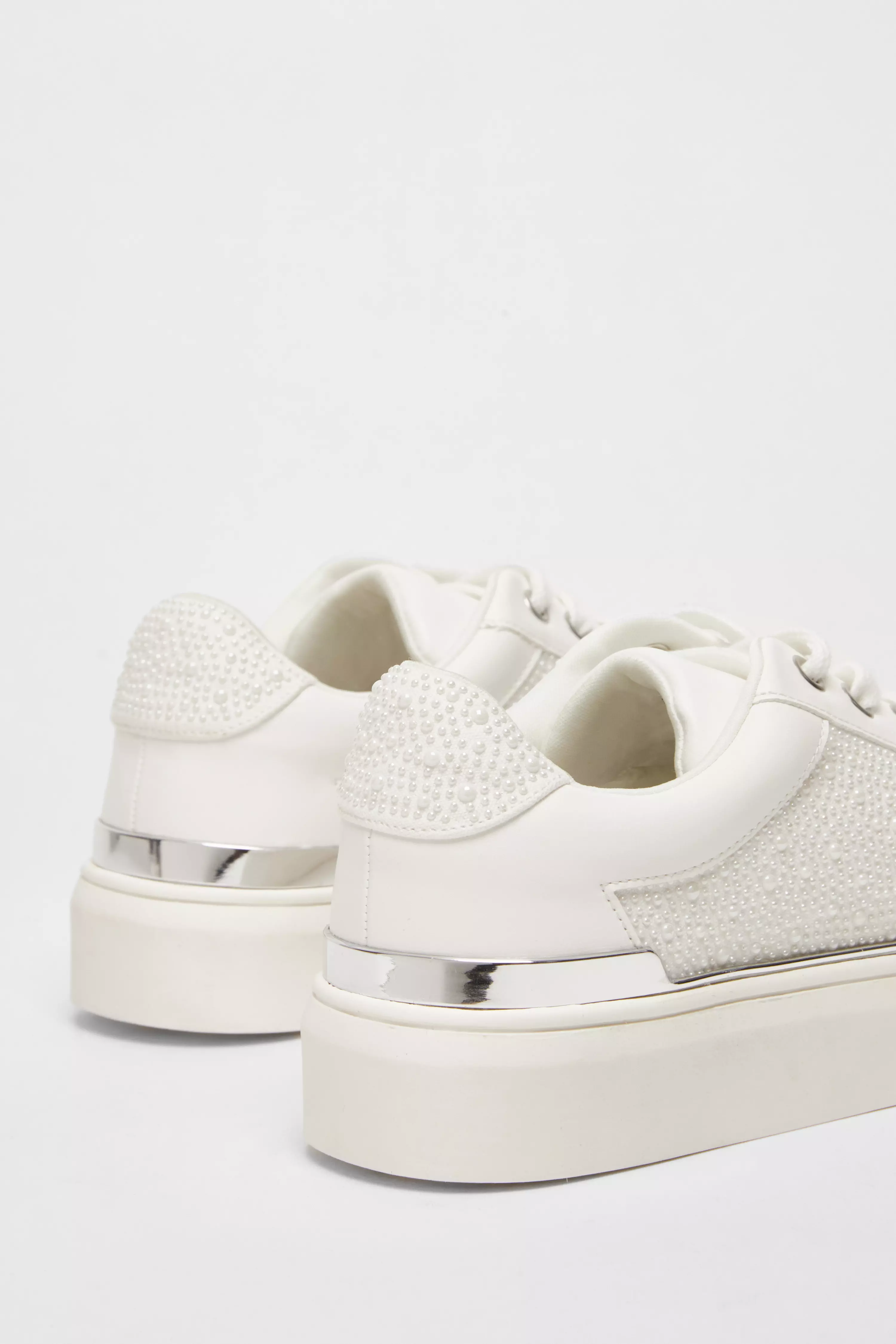 White Pearl Embellished Trainers