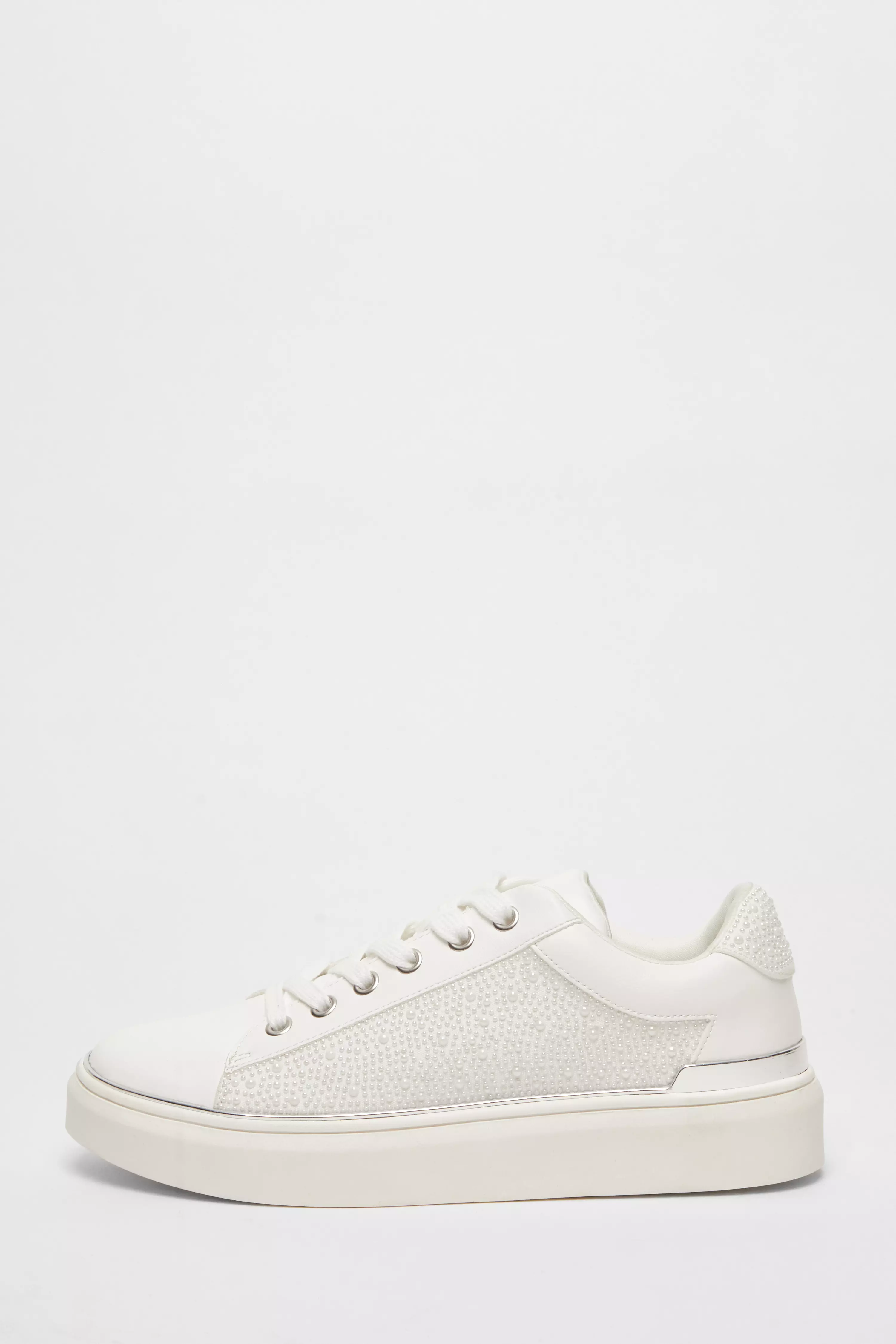 White Pearl Embellished Trainers