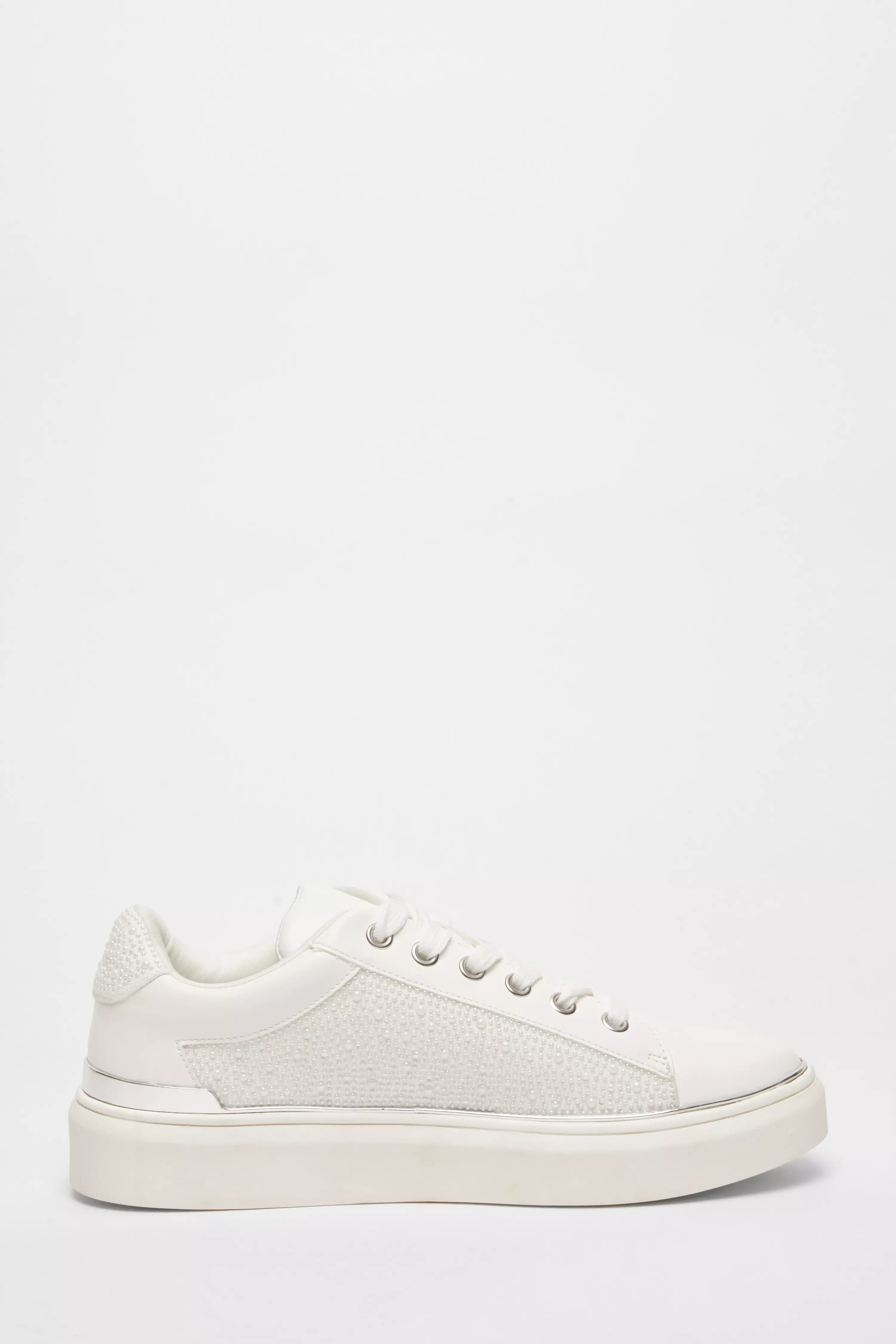 White Pearl Embellished Trainers