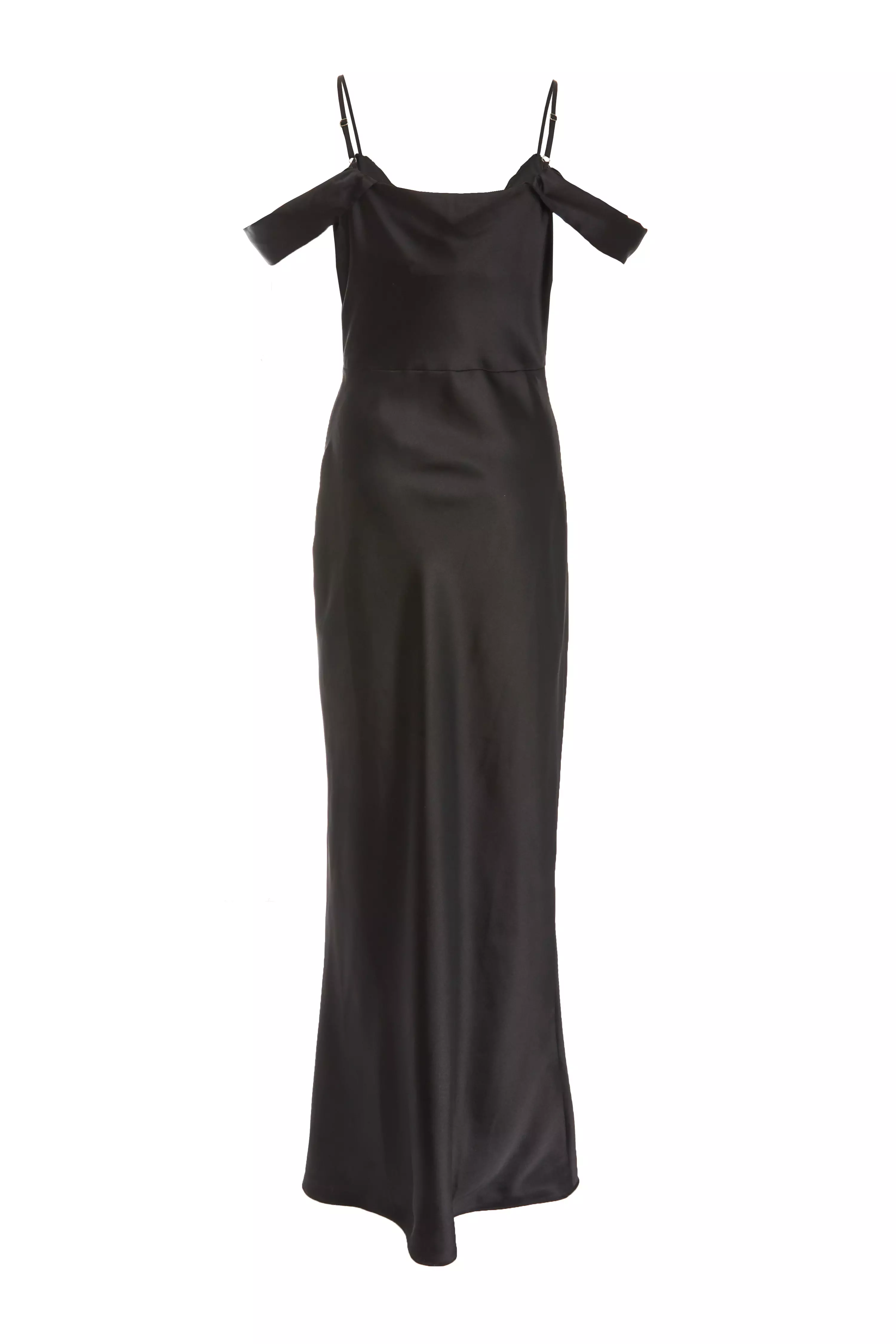 Black Satin Drop Shoulder Maxi Dress