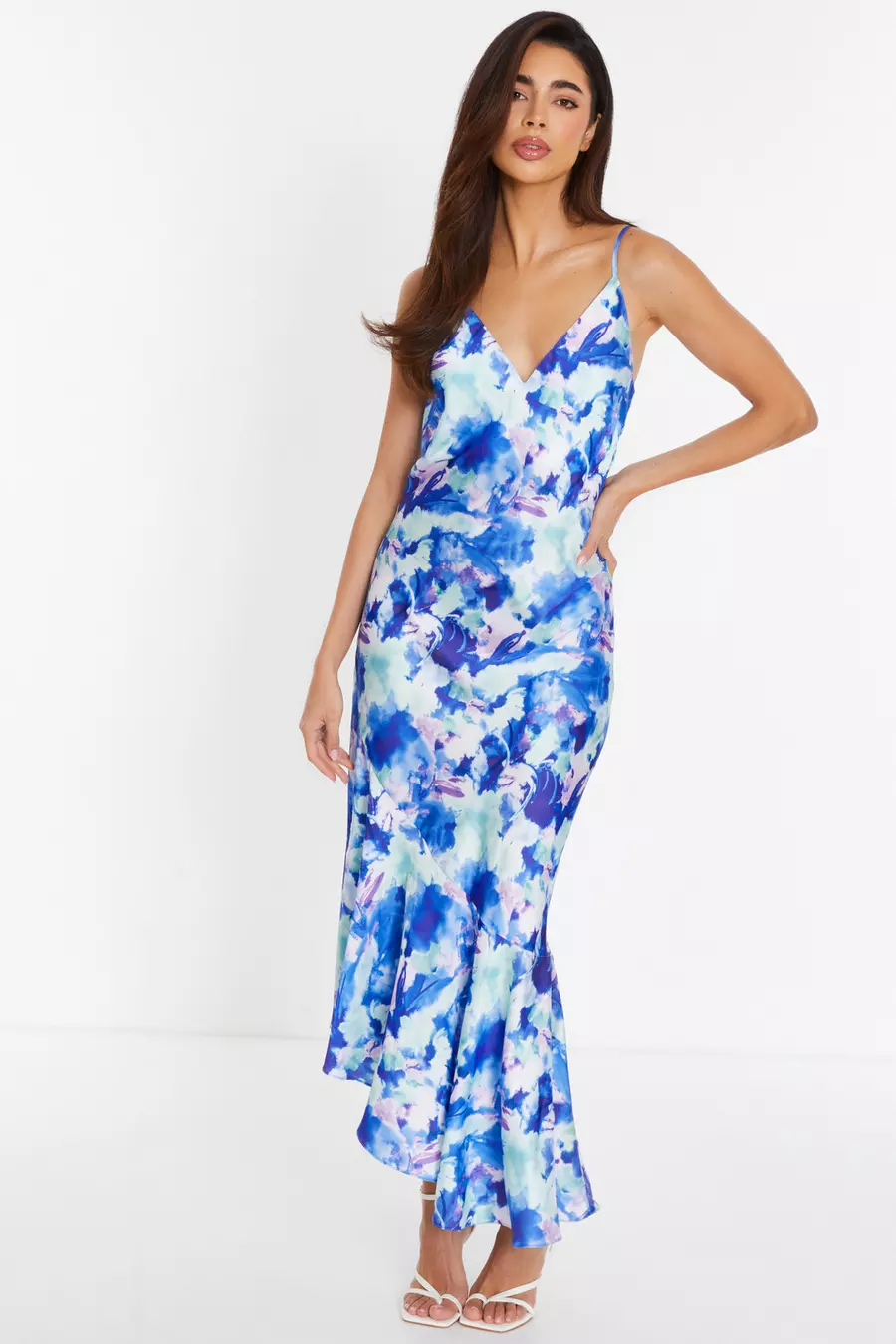 Blue Marble Asymmetric Midaxi Dress QUIZ Clothing