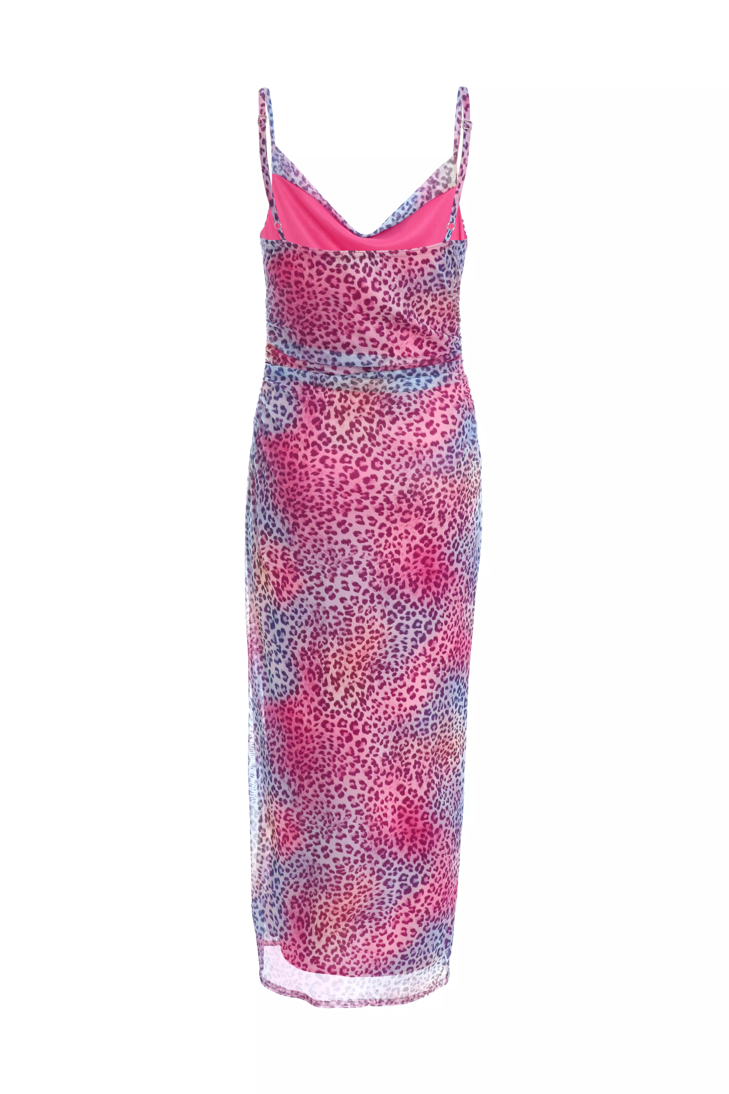 Multicoloured Animal Print Mesh Midaxi Dress