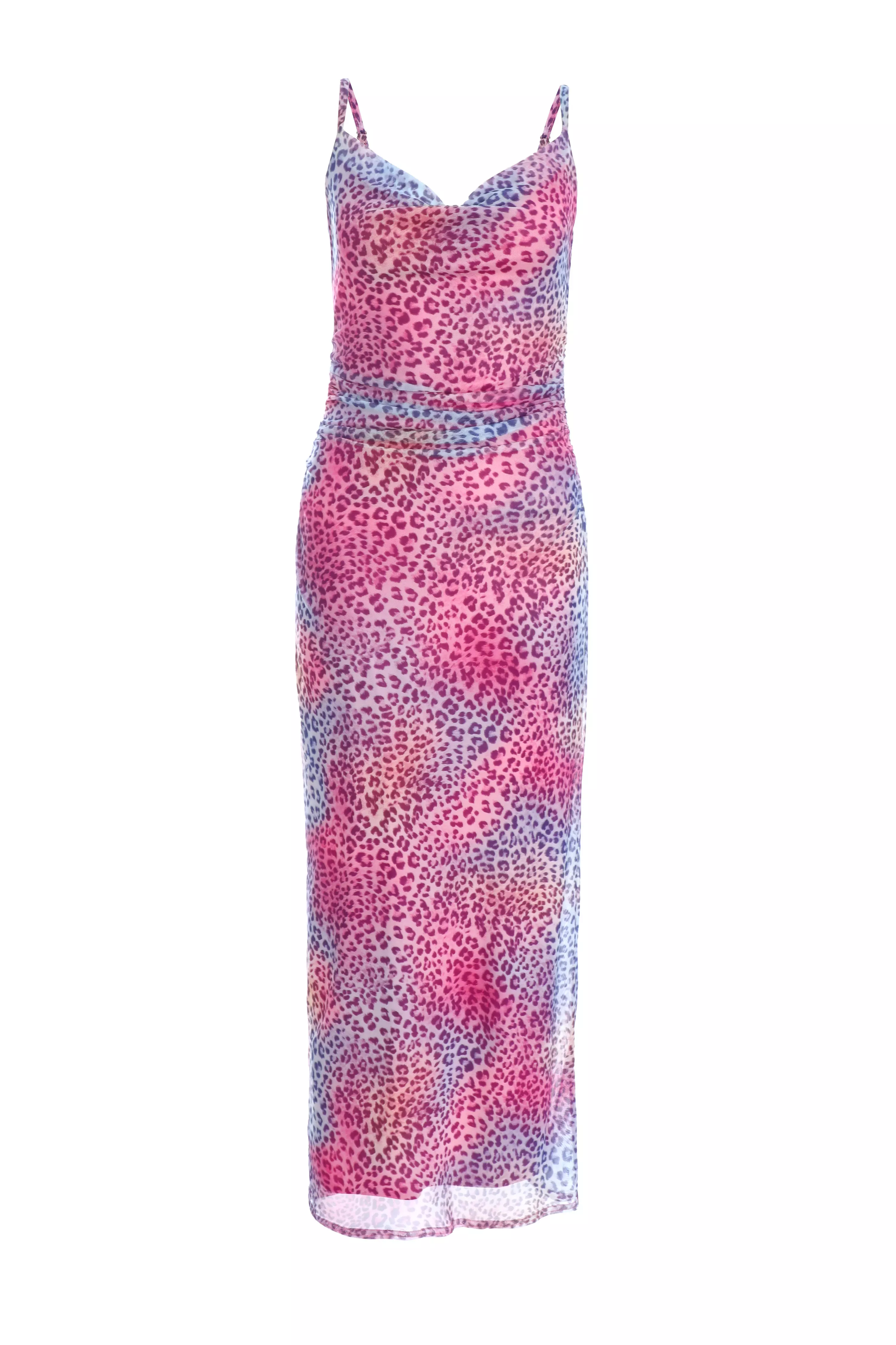 Multicoloured Animal Print Mesh Midaxi Dress