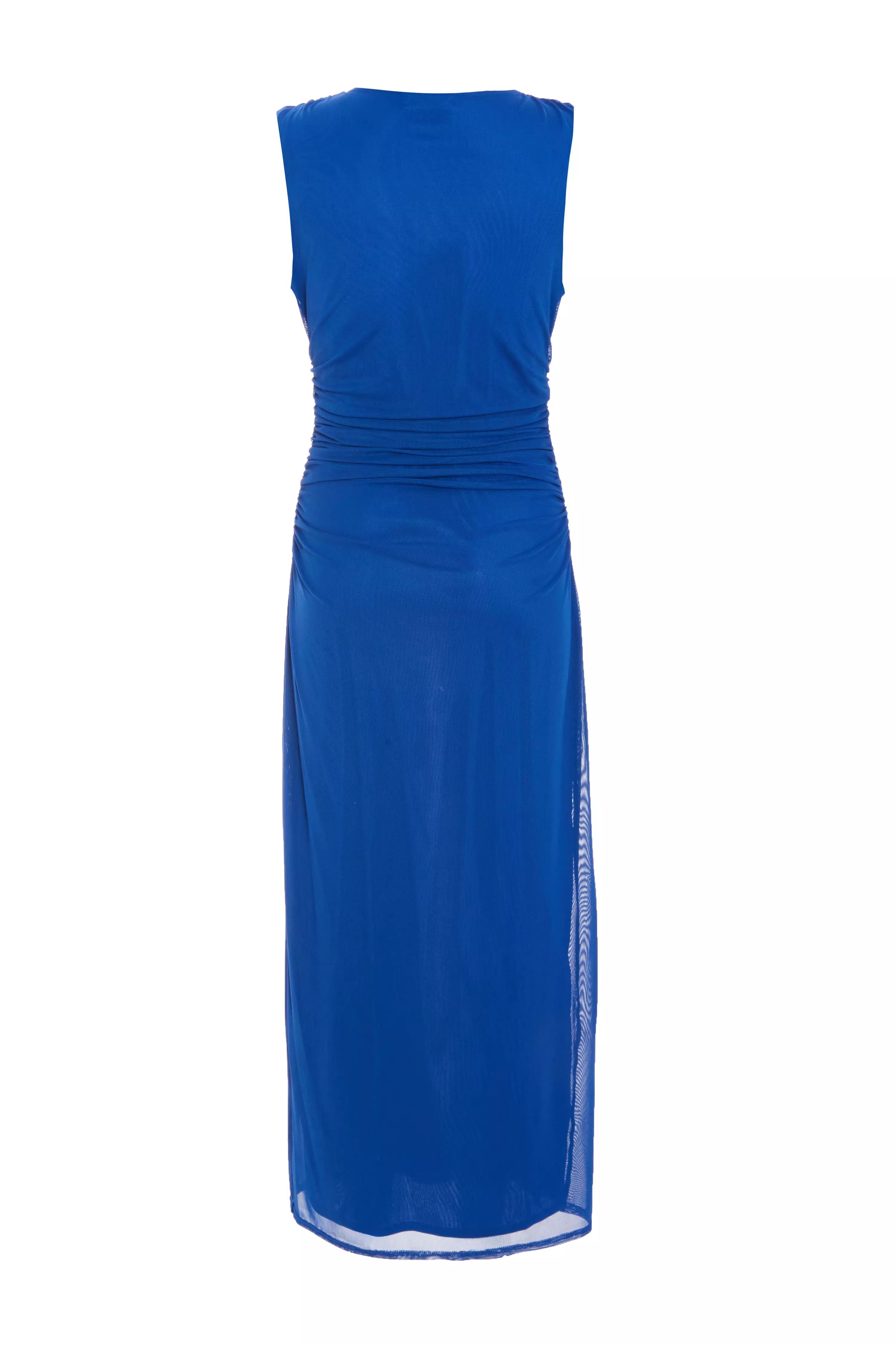 Blue Mesh Ruched Boydcon Midaxi Dress