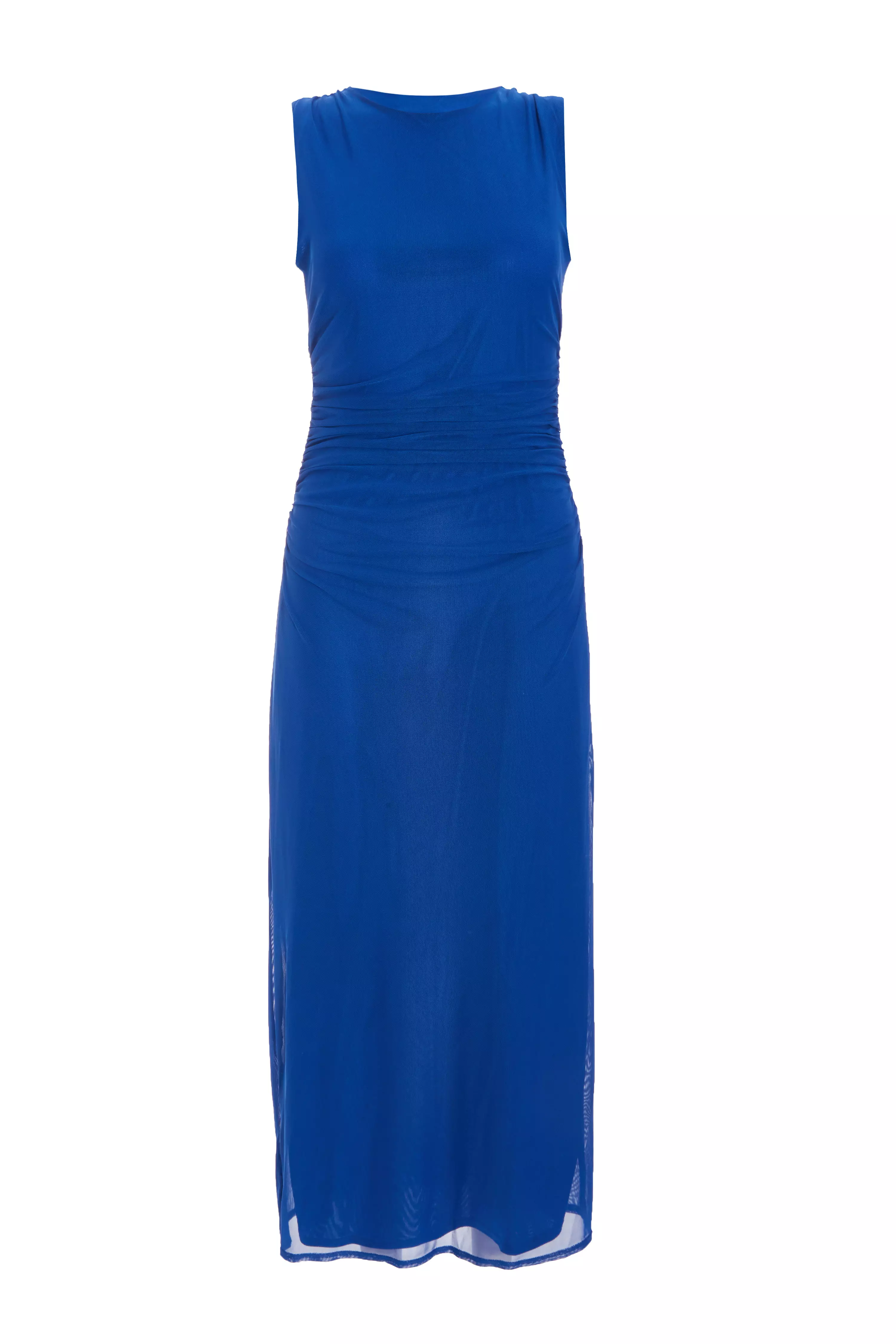 Blue Mesh Ruched Boydcon Midaxi Dress