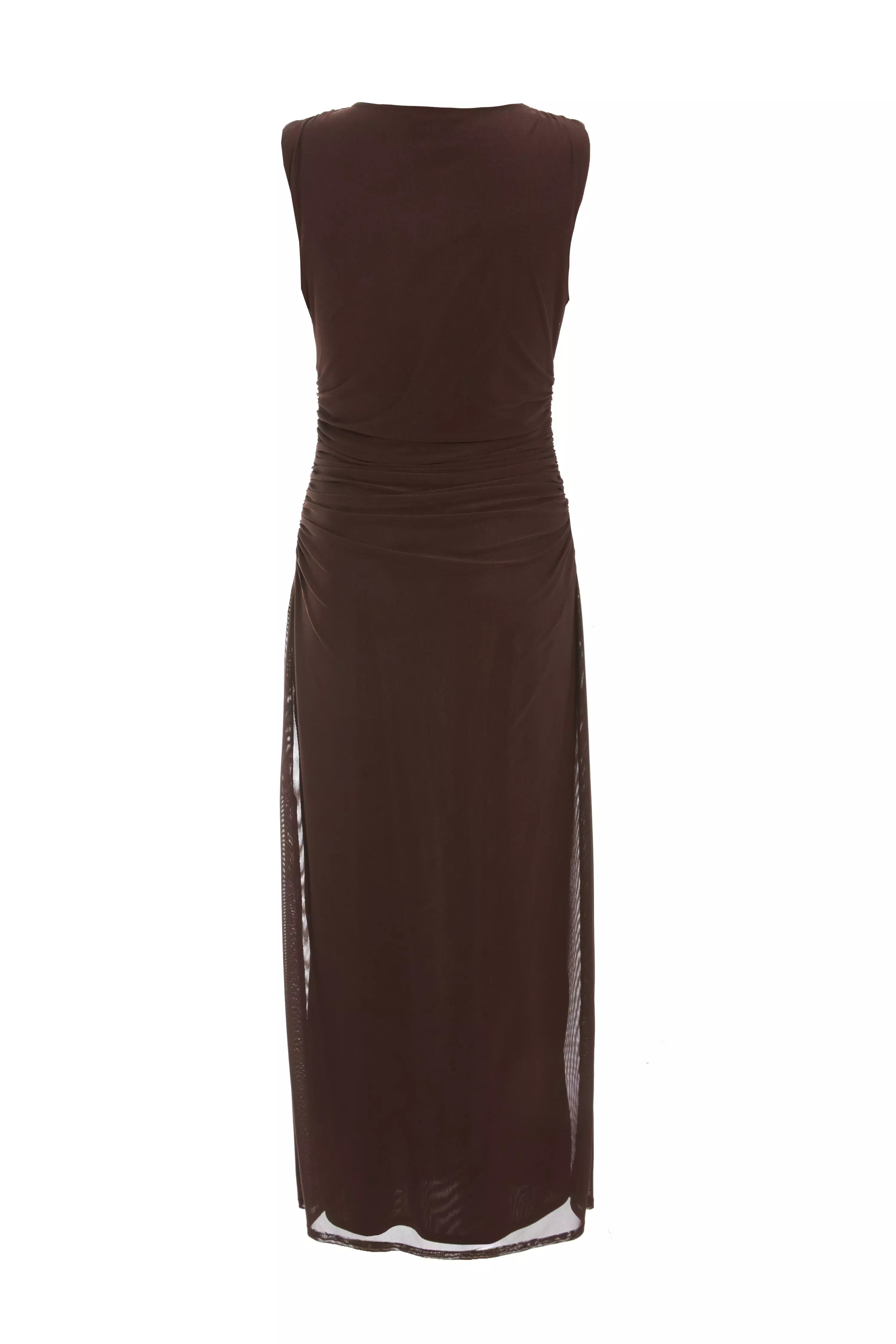 Brown Mesh Ruched Boydcon Midaxi Dress