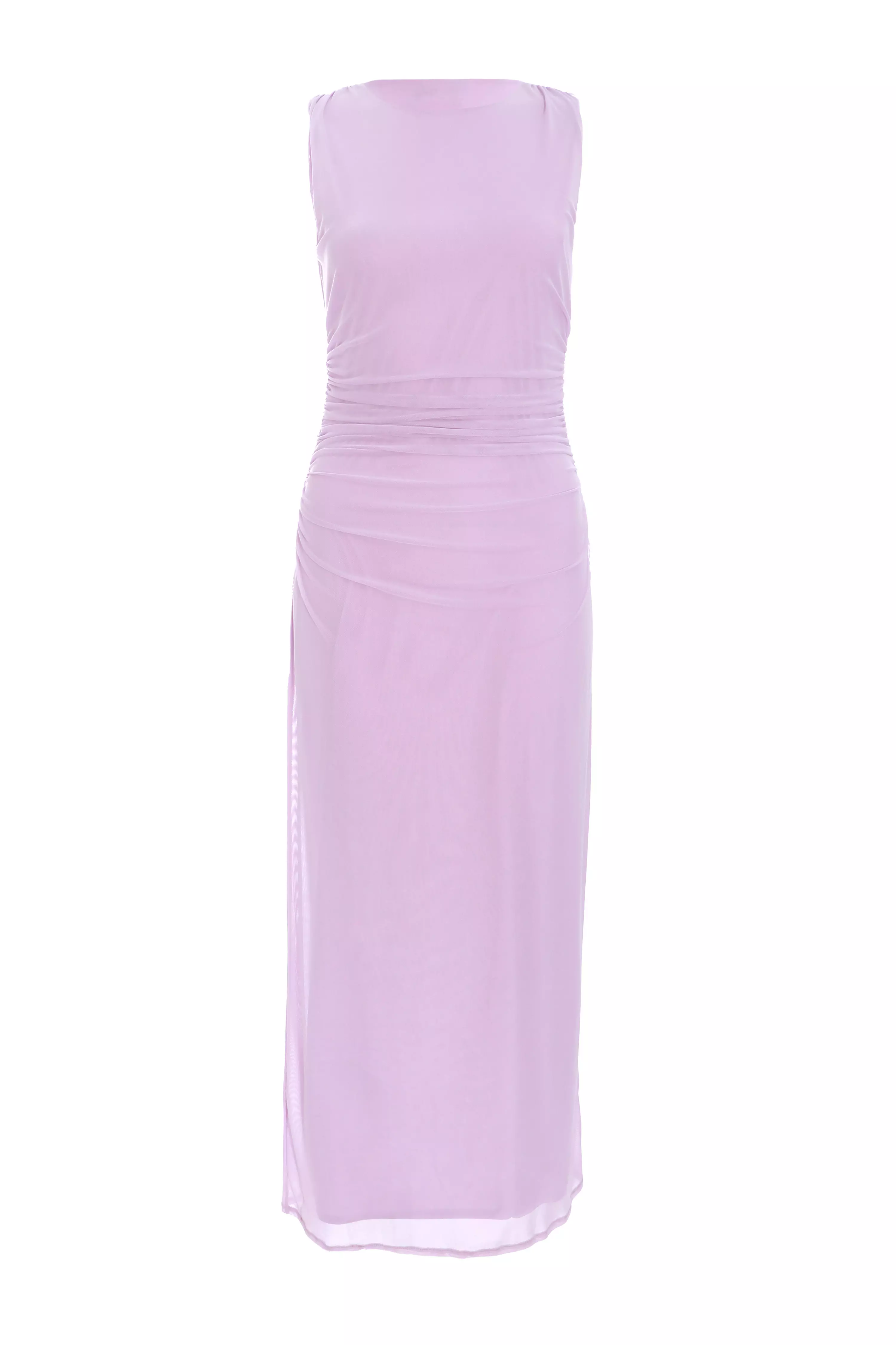 Lilac Mesh Ruched Boydcon Midaxi Dress