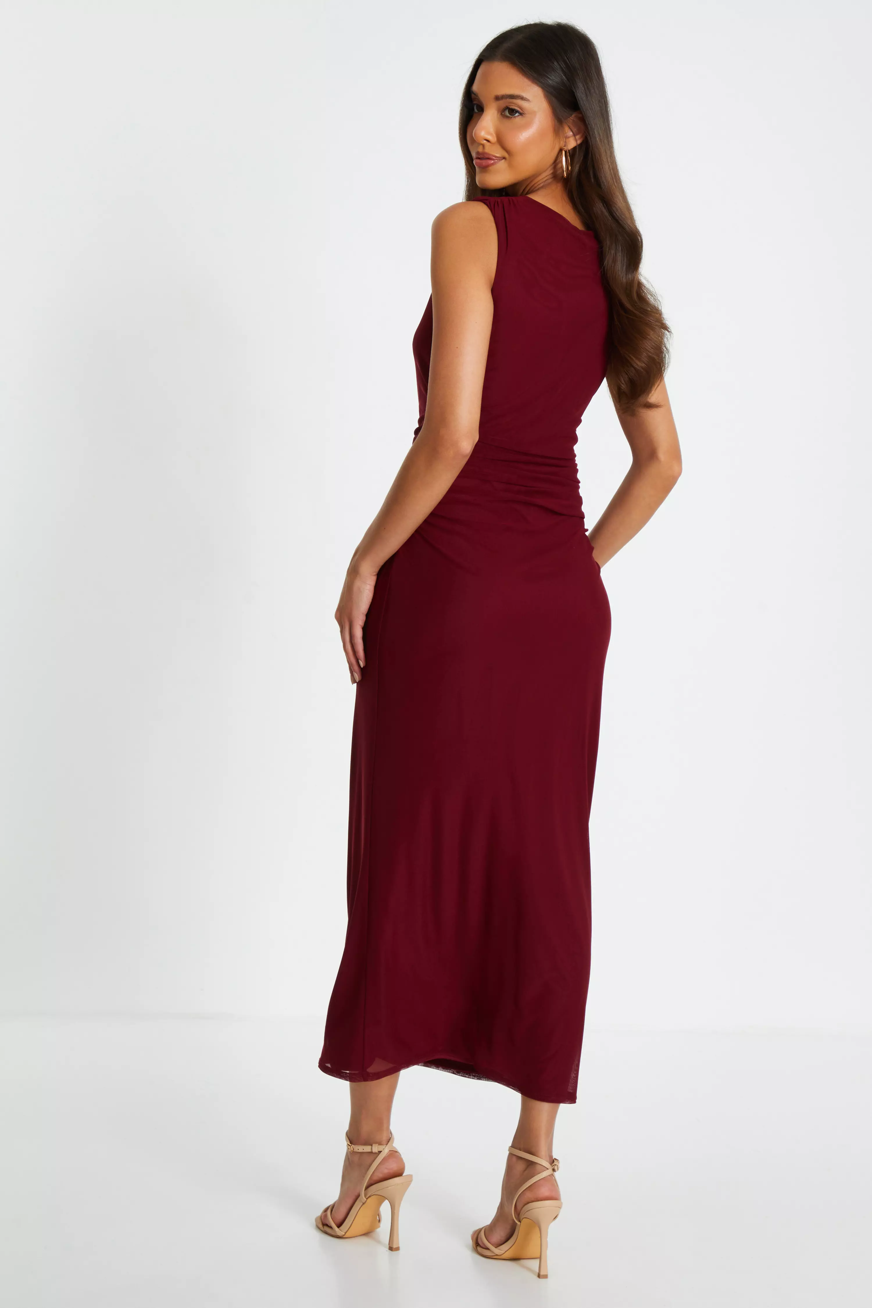 Dark Red Mesh Bodycon Midaxi Dress