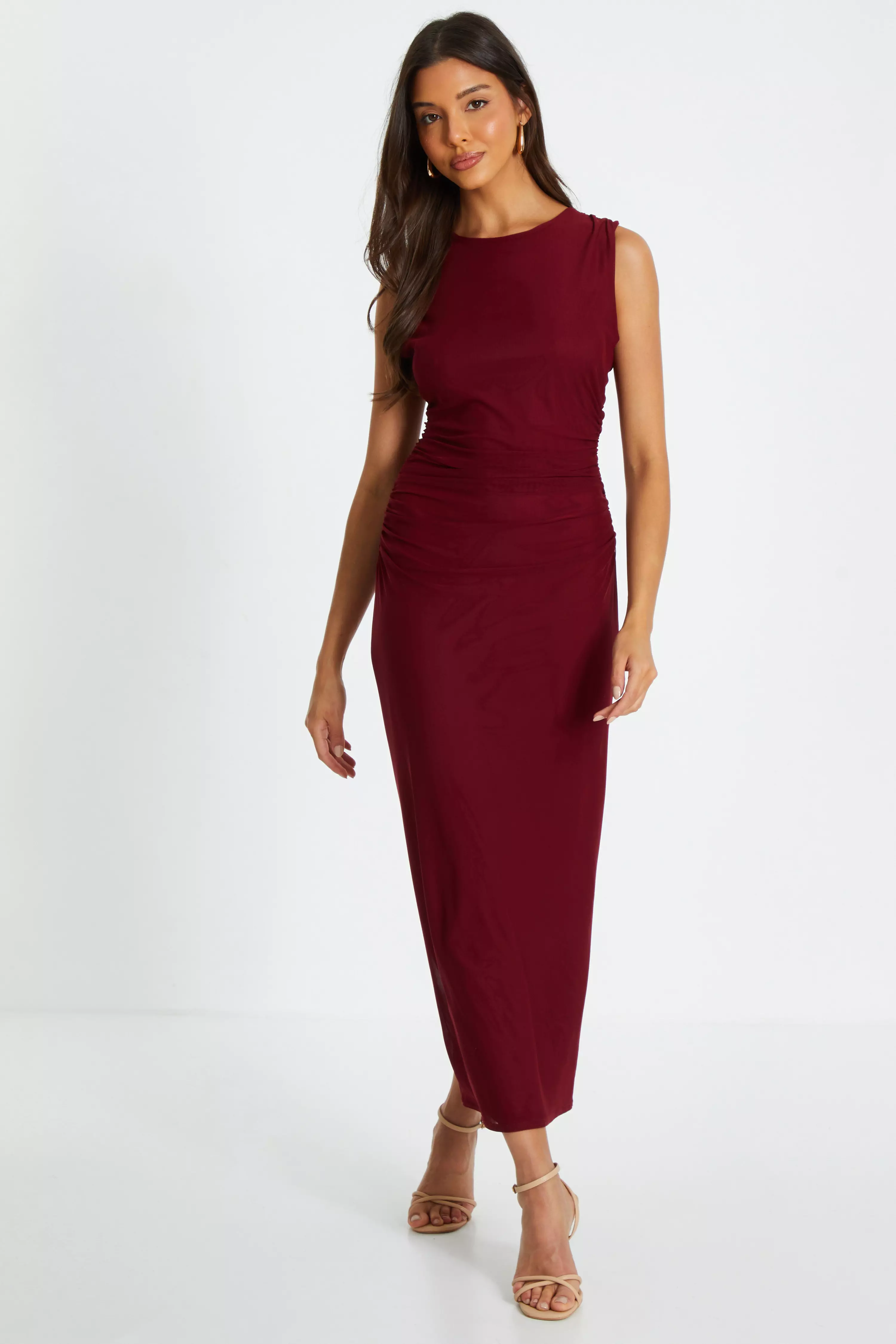 Dark Red Mesh Bodycon Midaxi Dress