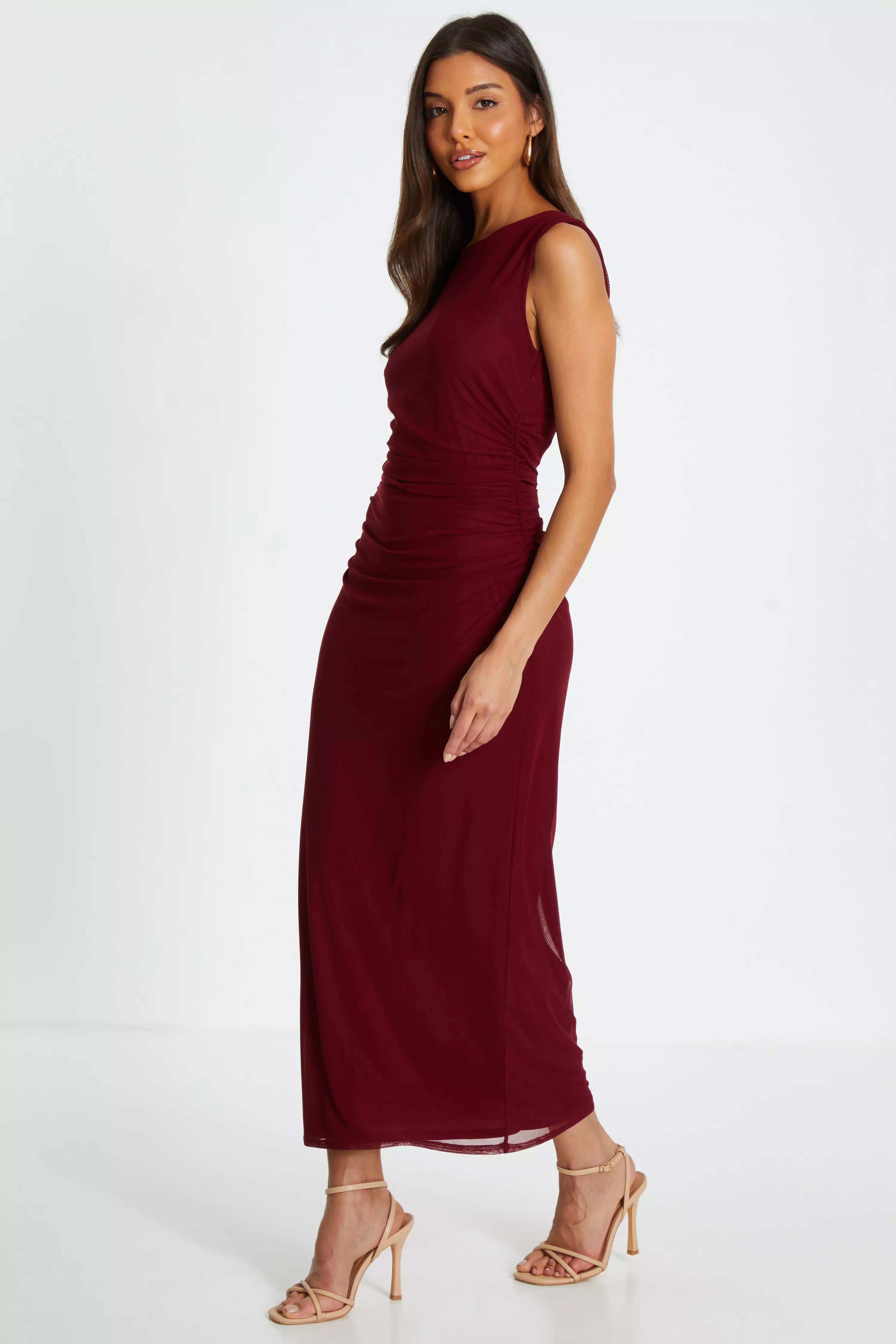 Dark Red Mesh Bodycon Midaxi Dress