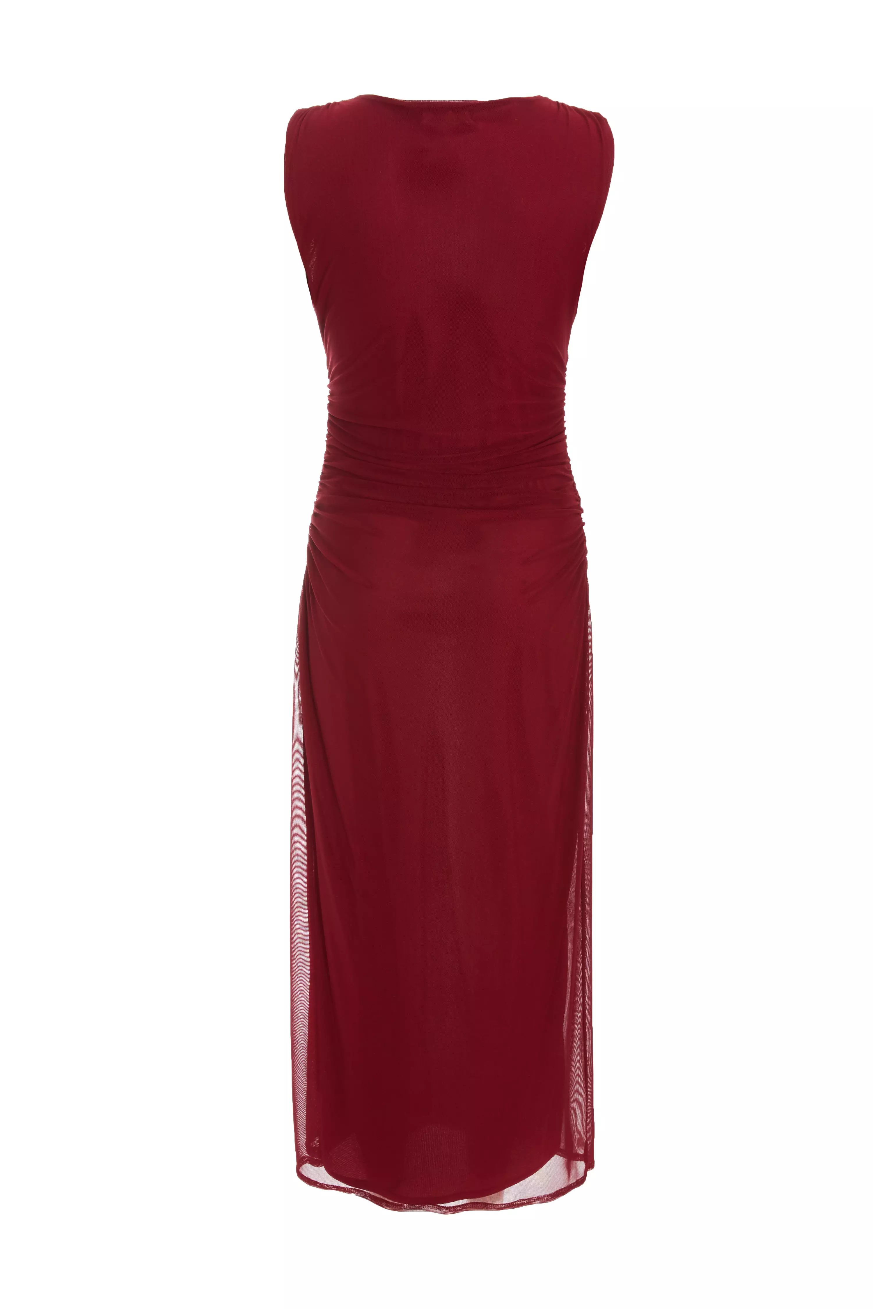 Dark Red Mesh Bodycon Midaxi Dress