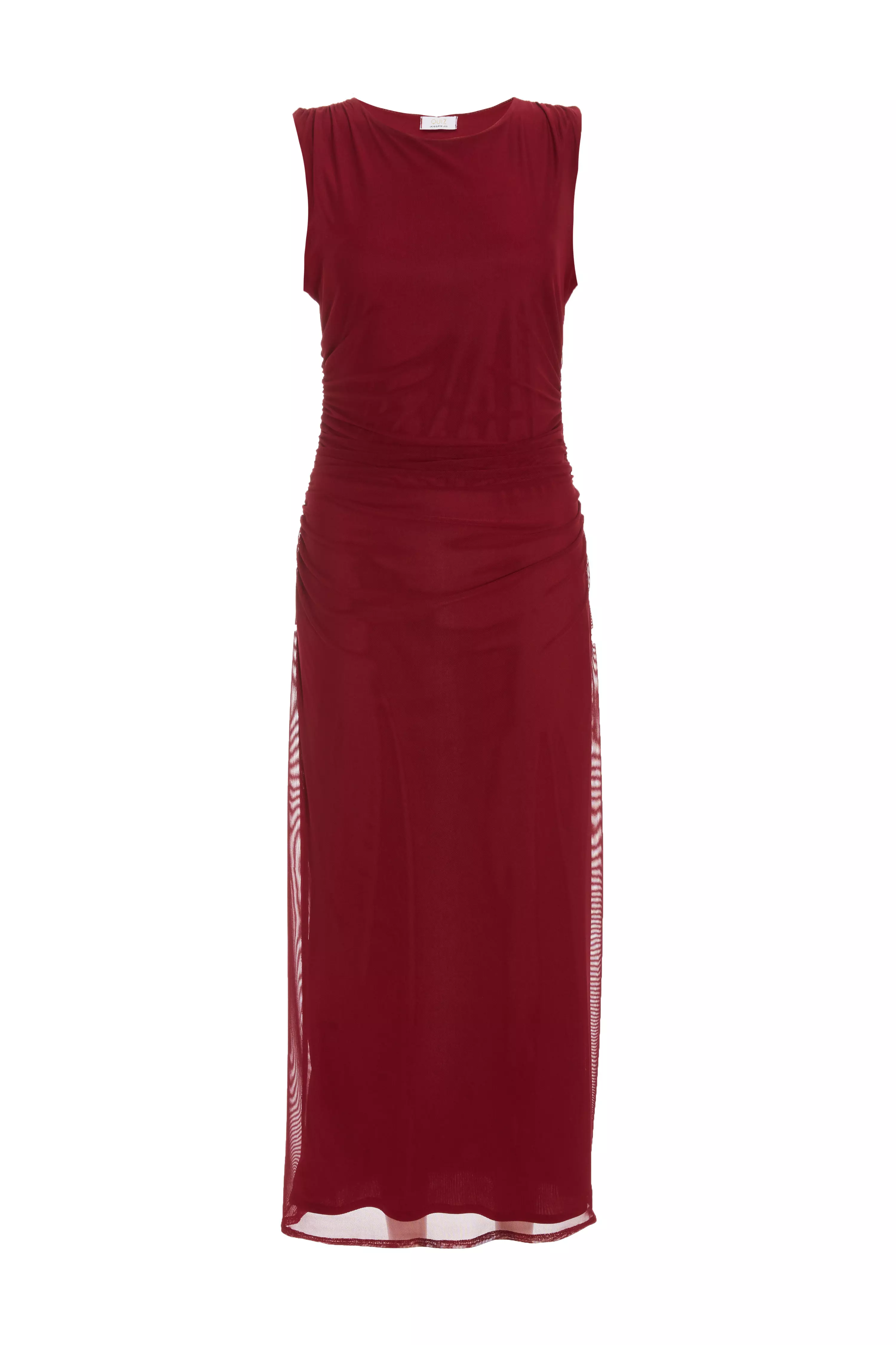 Dark Red Mesh Bodycon Midaxi Dress