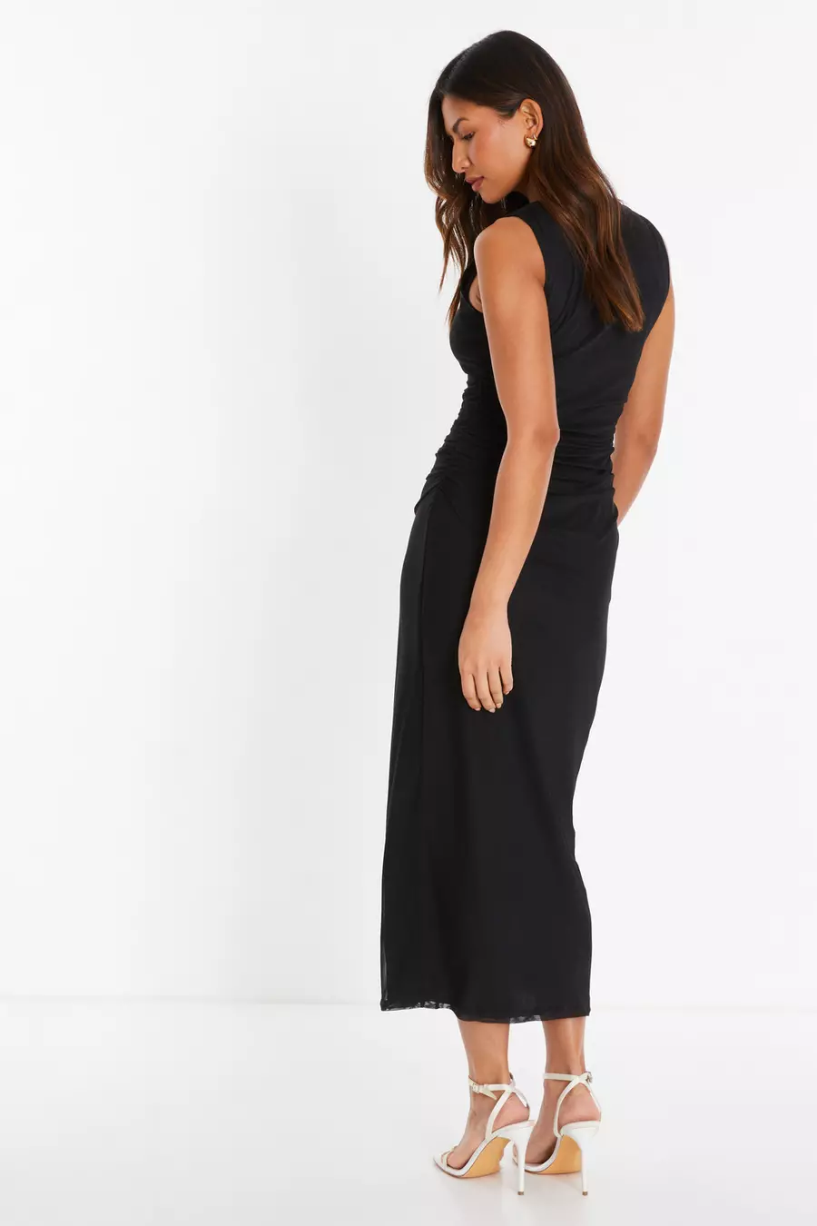 Black ruched midaxi dress best sale