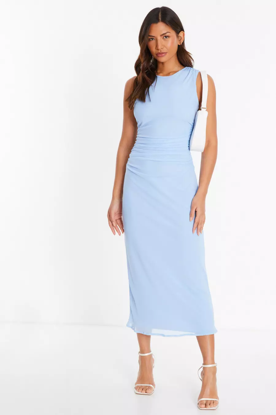 Blue Mesh Ruched Bodycon Midaxi Dress QUIZ Clothing