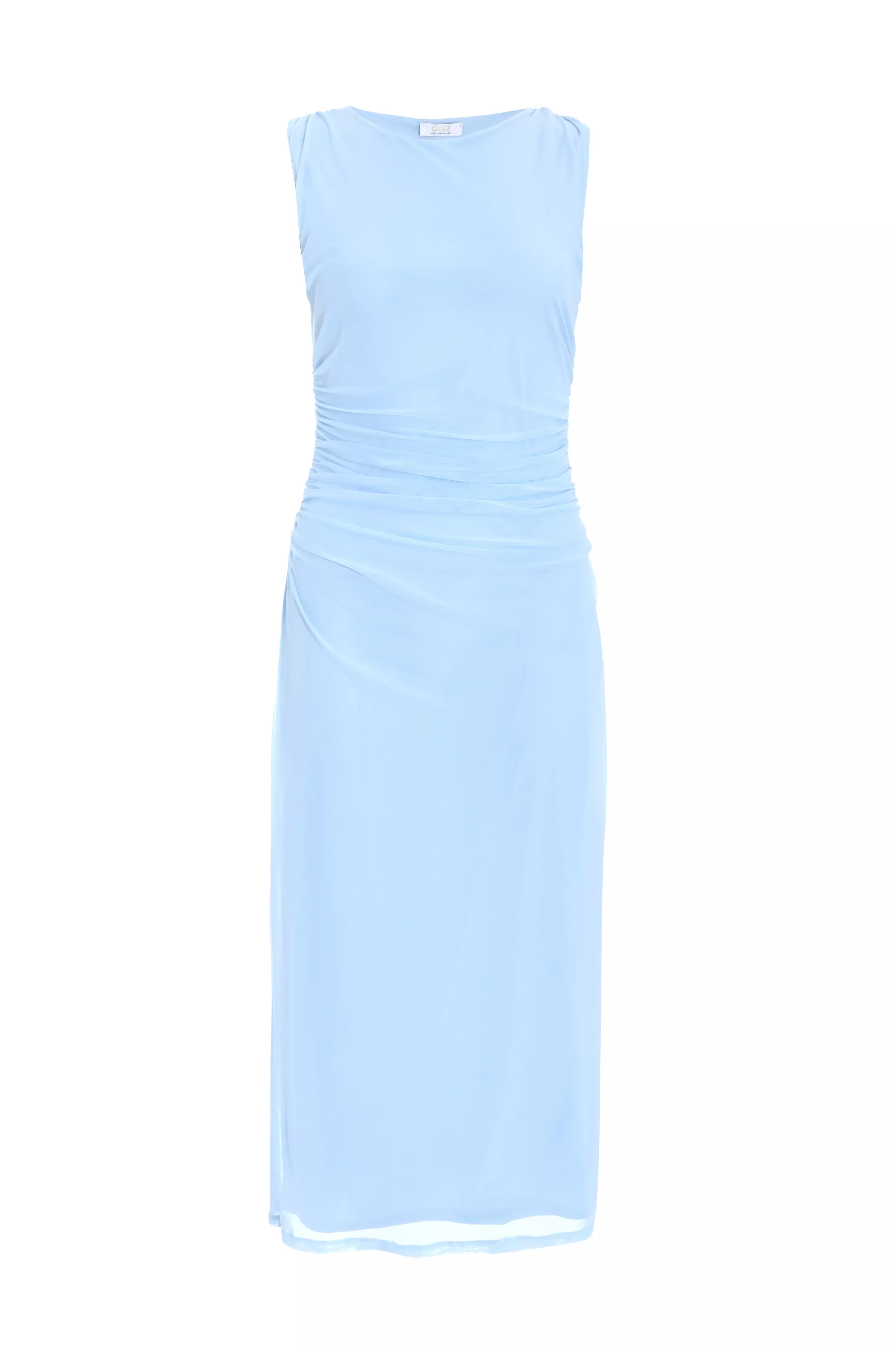 Blue Mesh Ruched Bodycon Midaxi Dress