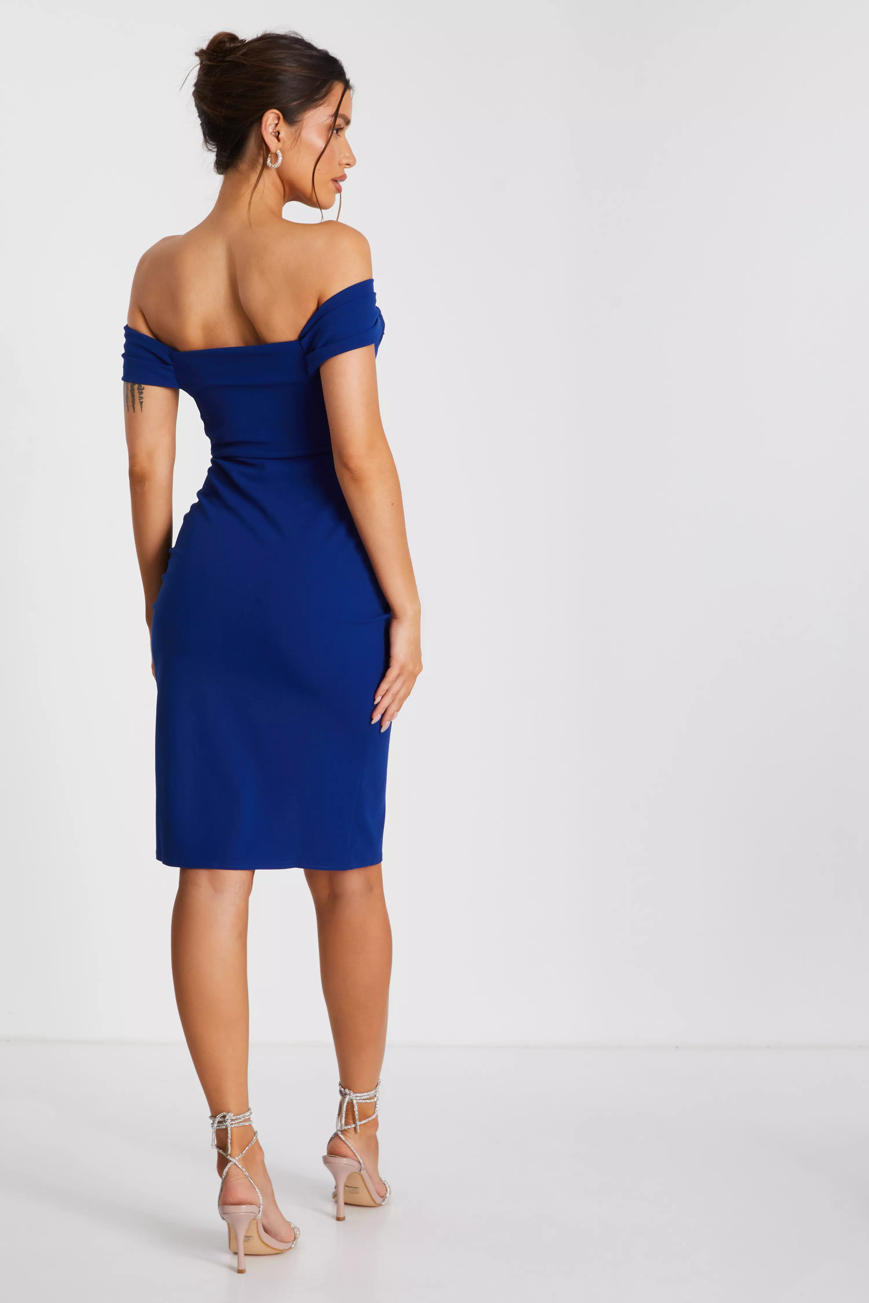 Blue Bardot Midi Wrap Dress