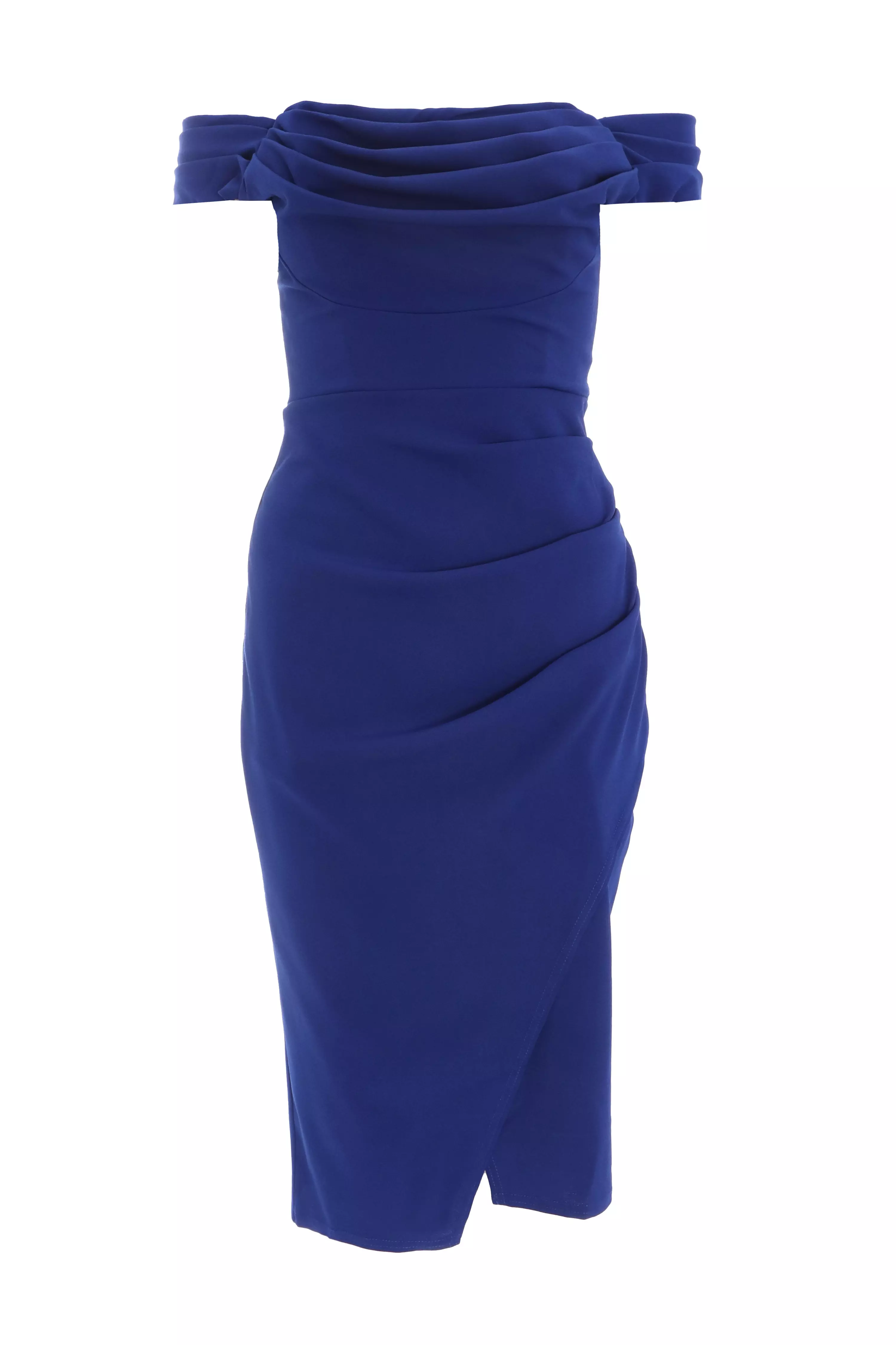 Blue Bardot Midi Wrap Dress