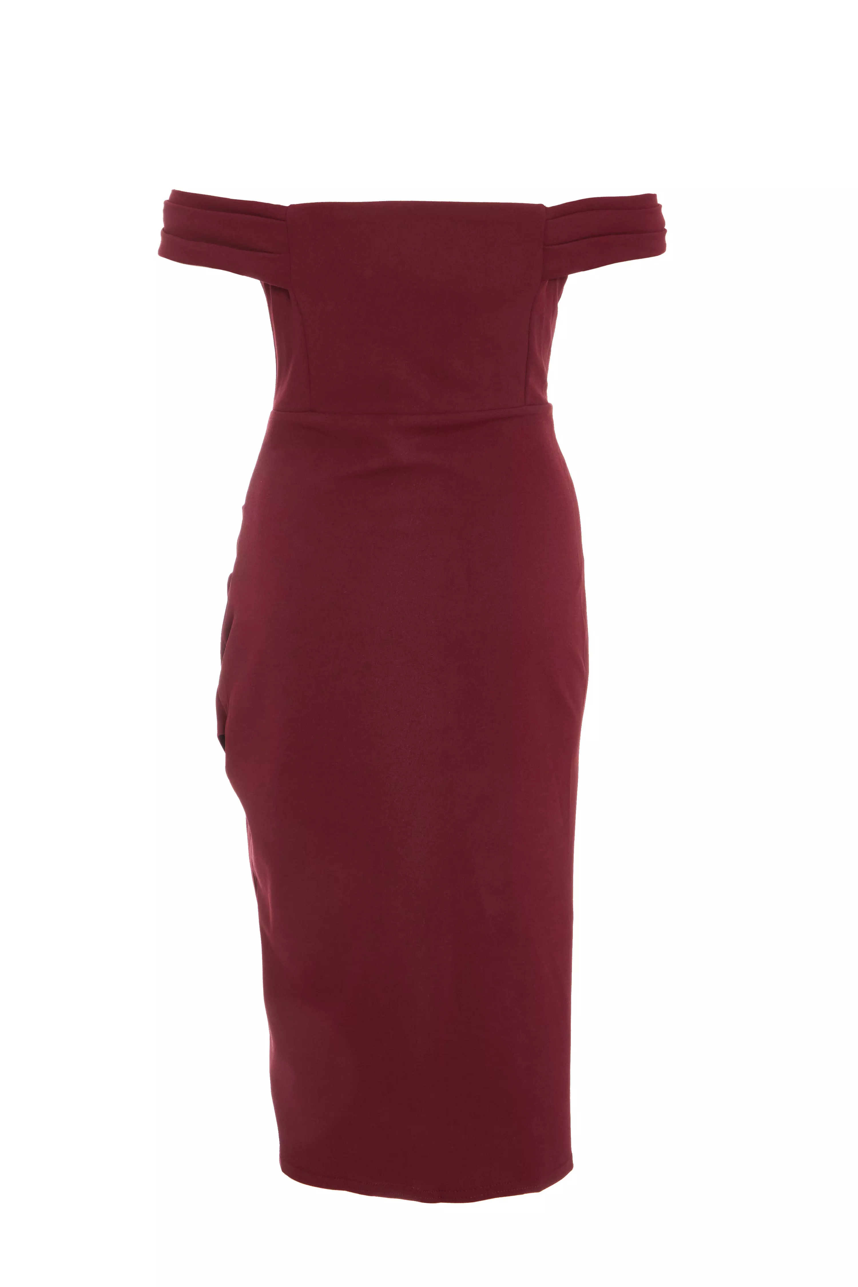 Dark Red Bardot Midi Wrap Dress