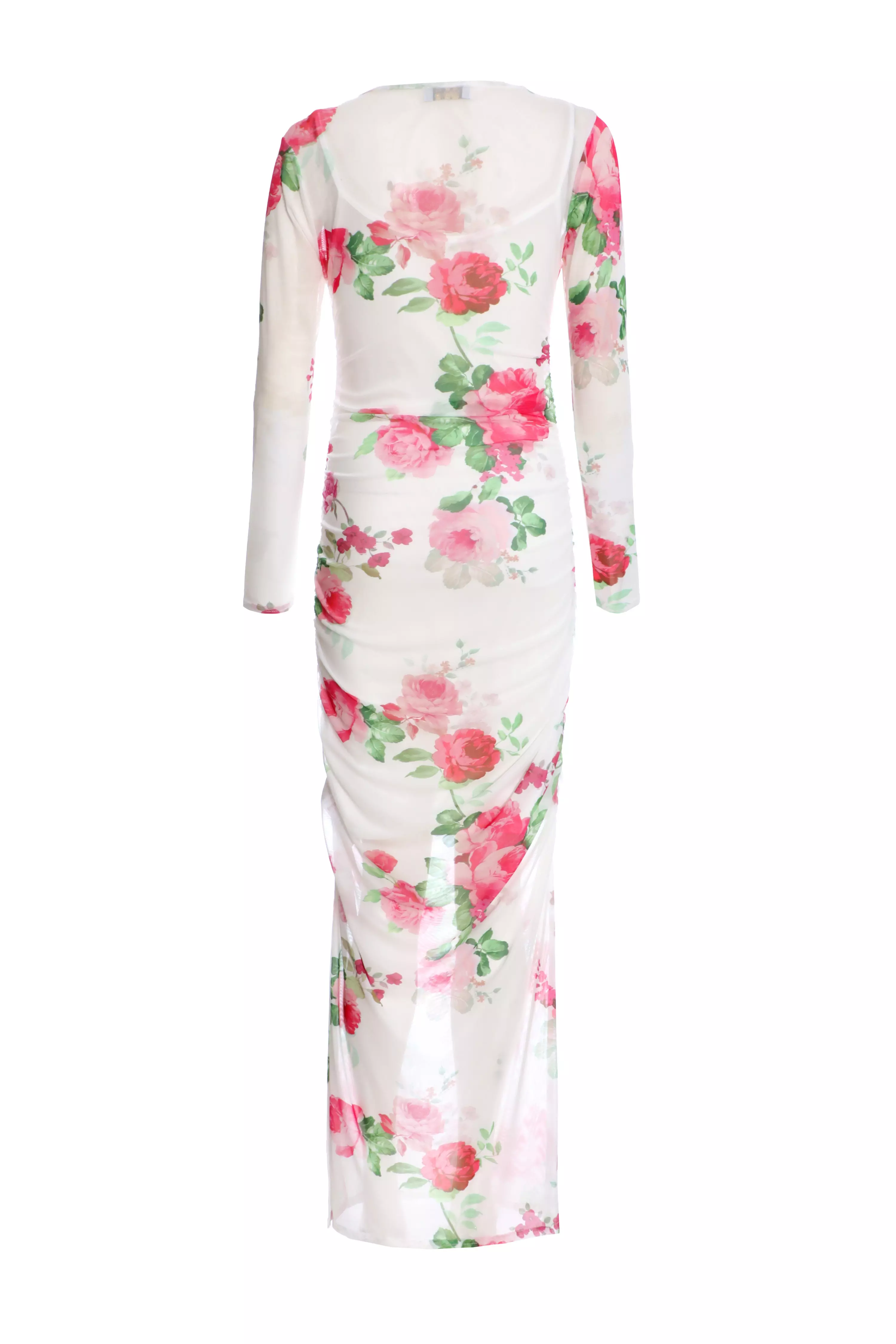 White Mesh Floral Bodycon Maxi Dress