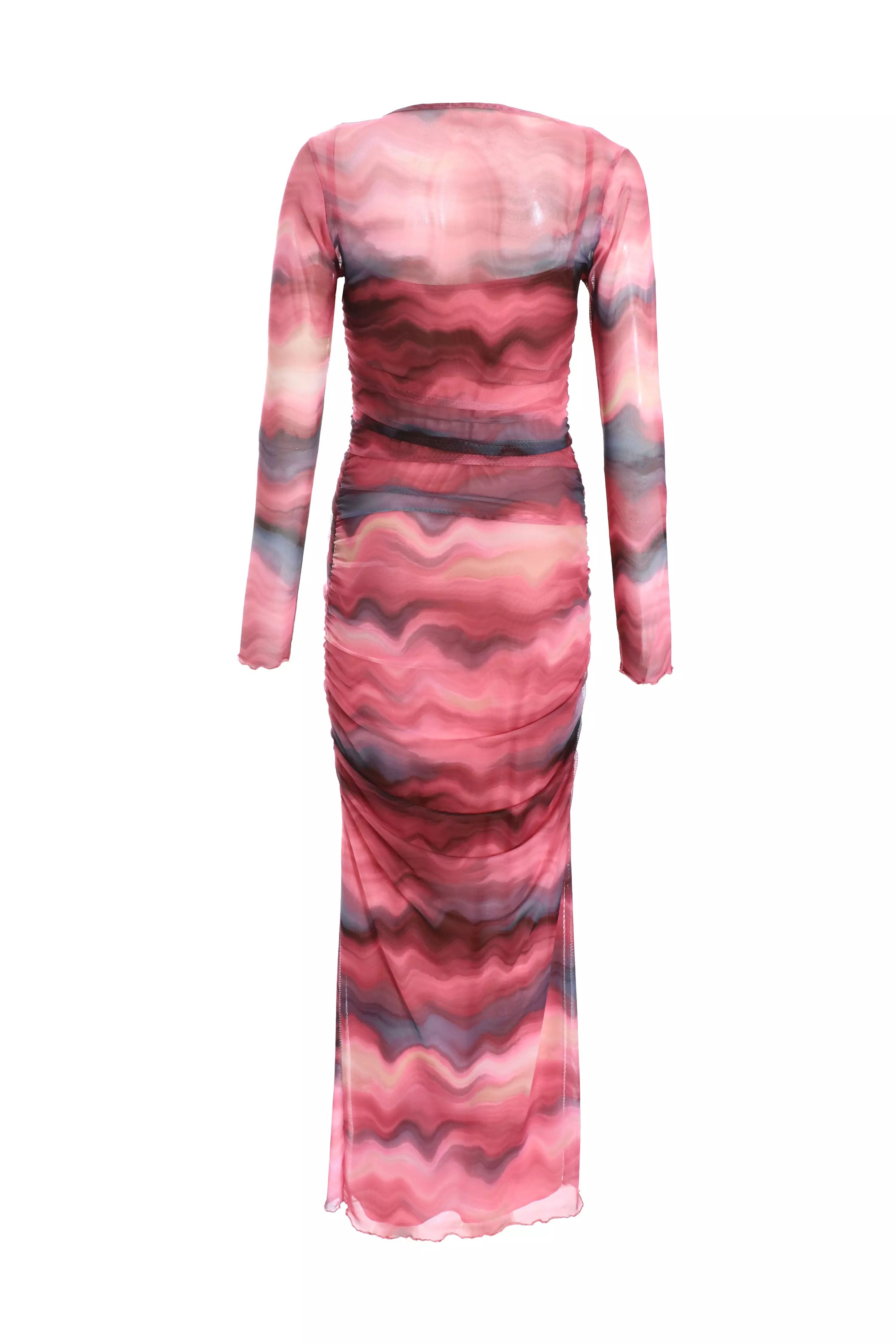 Pink Marble Mesh Ruched Maxi Dress