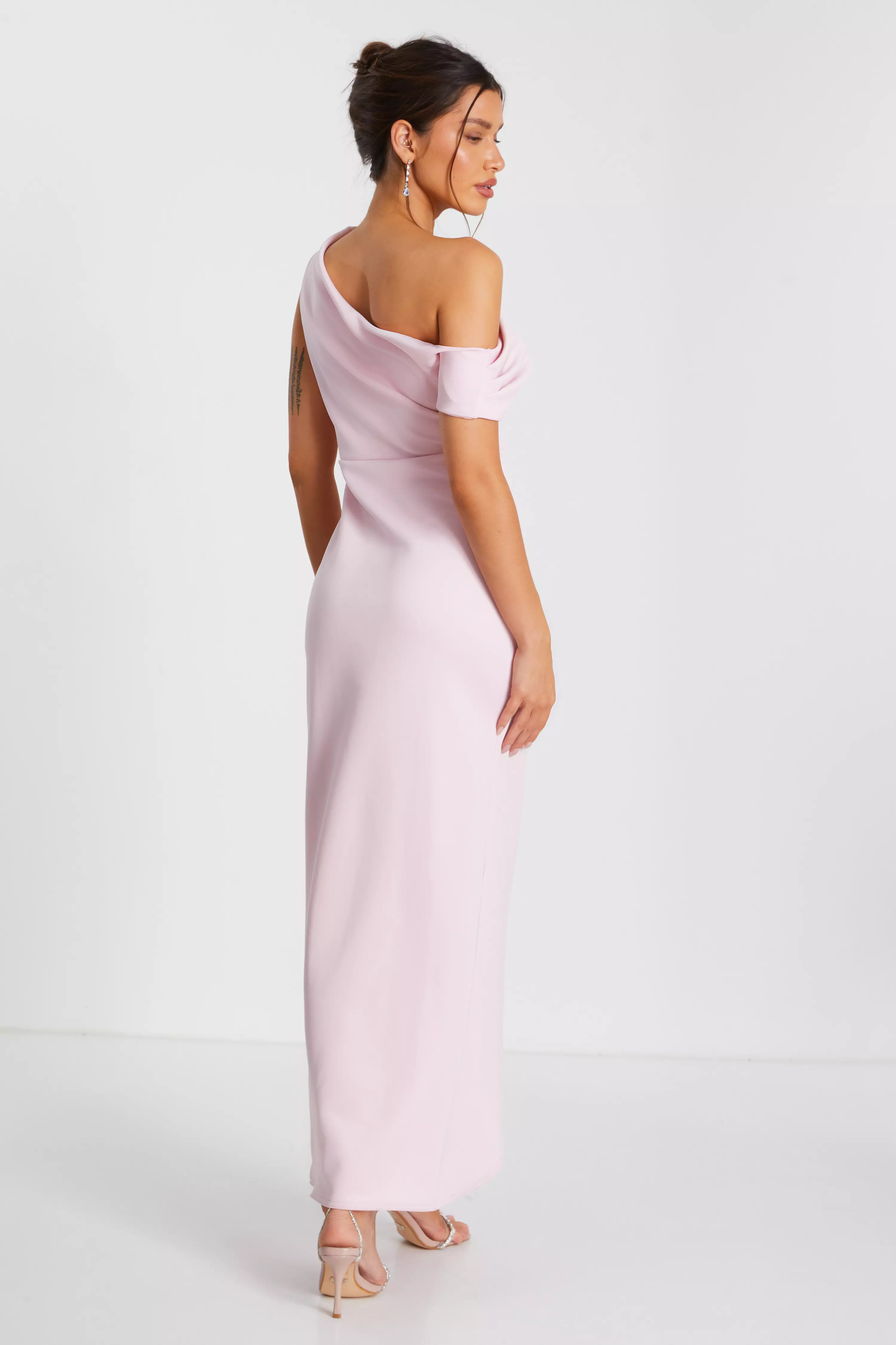 Pink One Shoulder Wrap Midi Dress