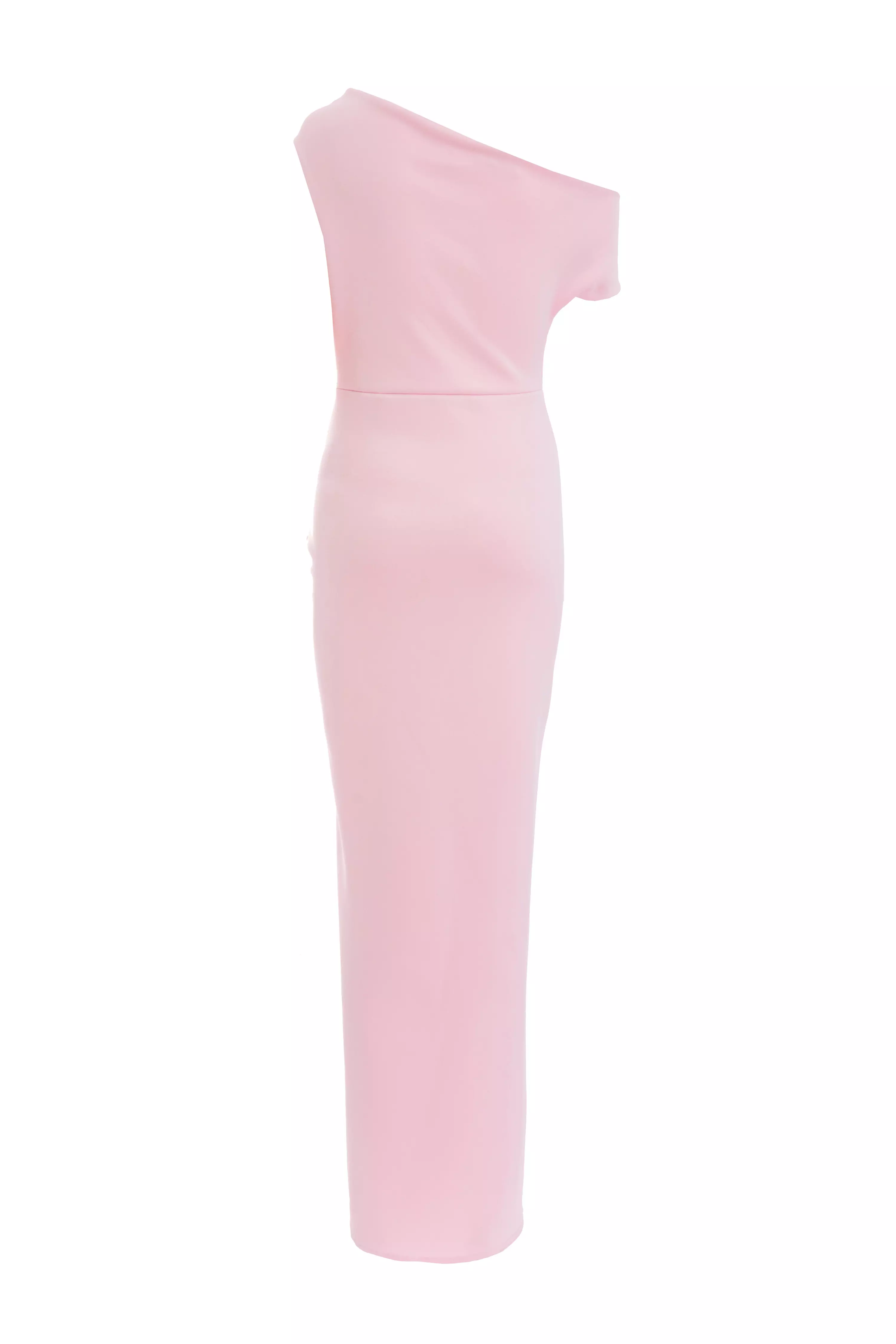 Pink One Shoulder Wrap Maxi Dress