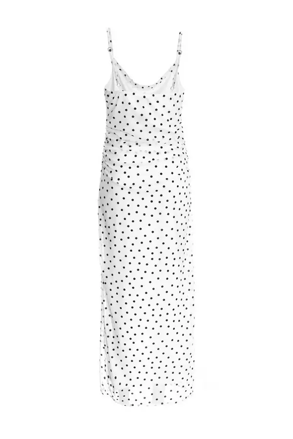 White Polka Dot Print Midaxi Dress