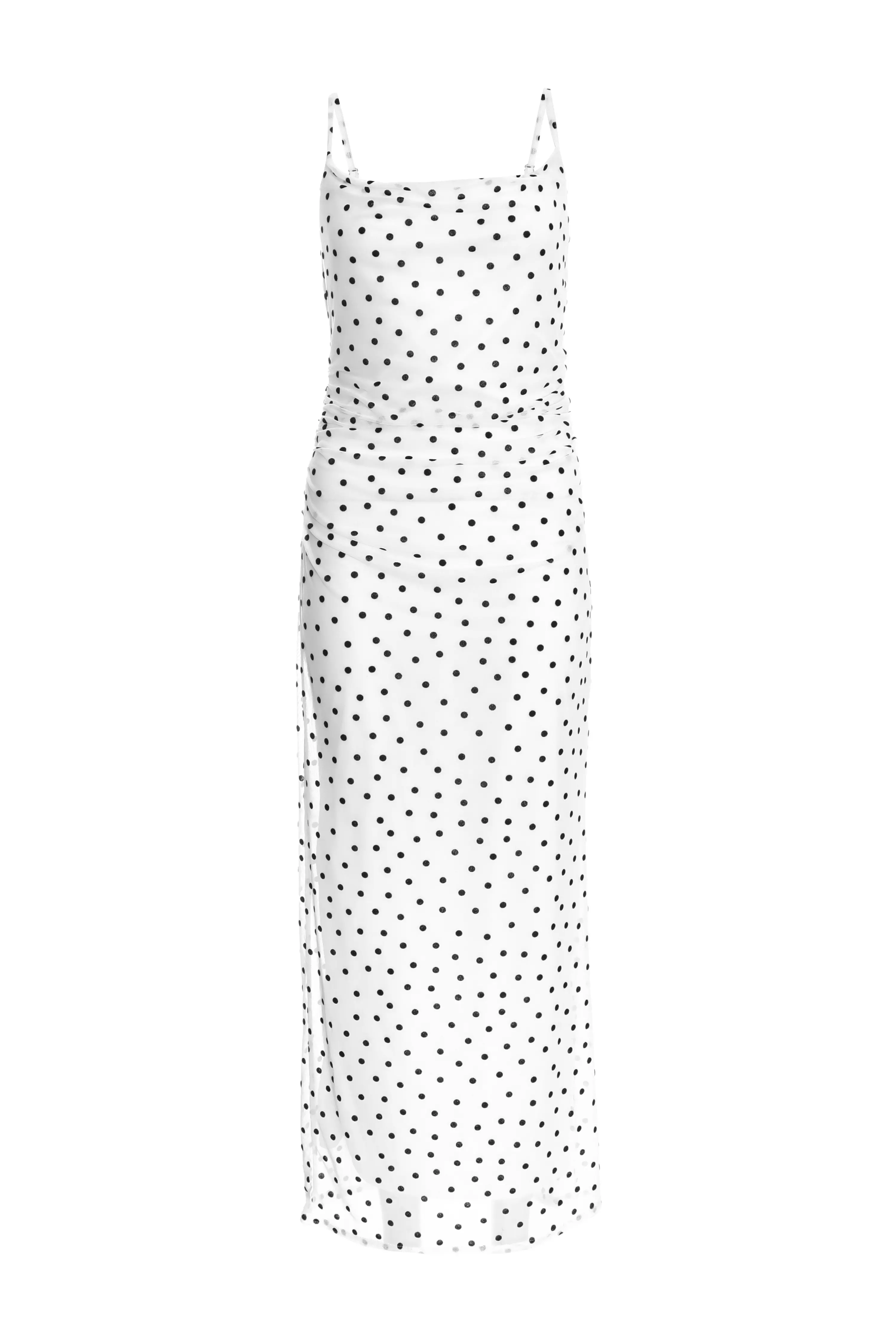 White Polka Dot Print Midaxi Dress