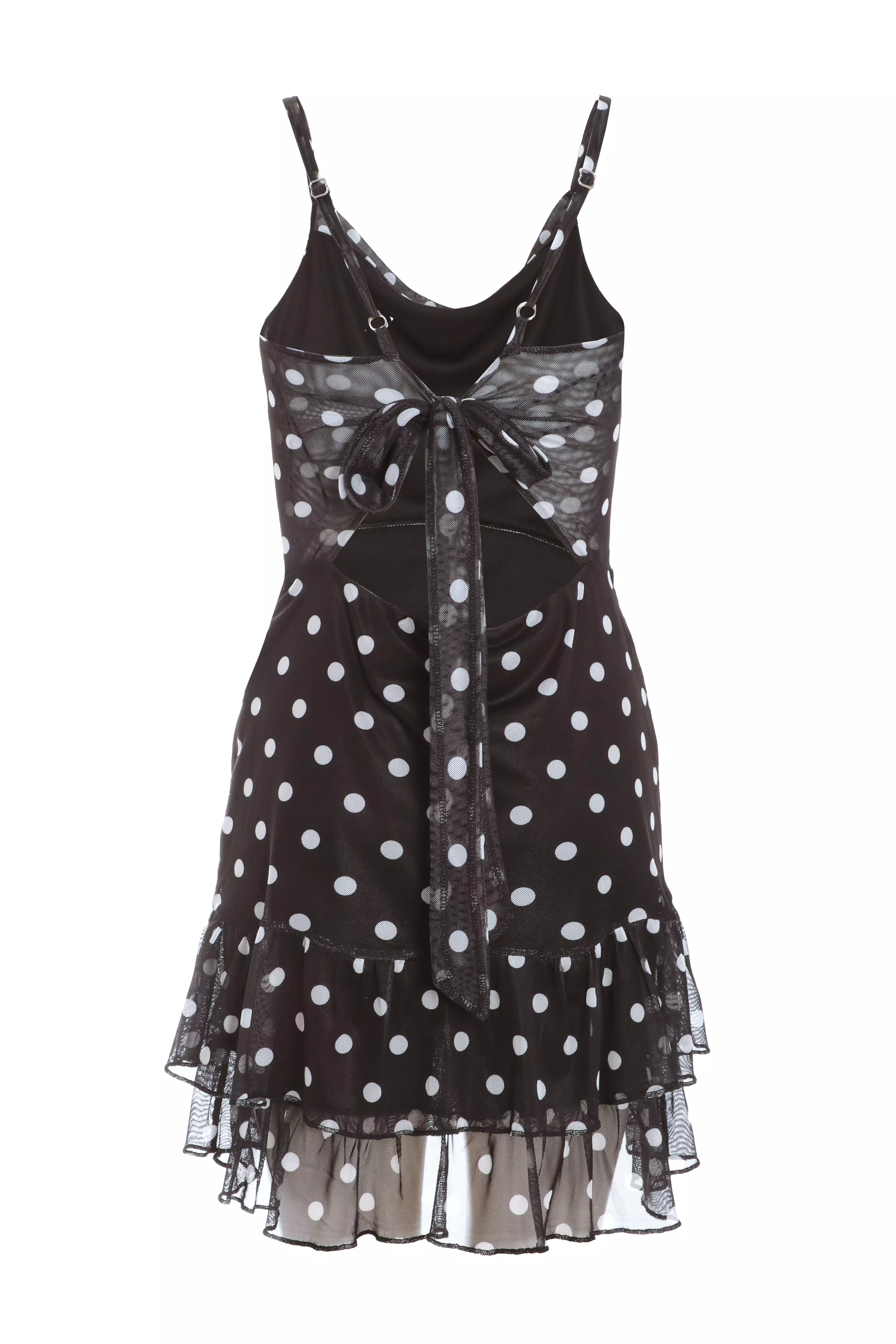 Black Polka Print Dot Frill Mini Dress