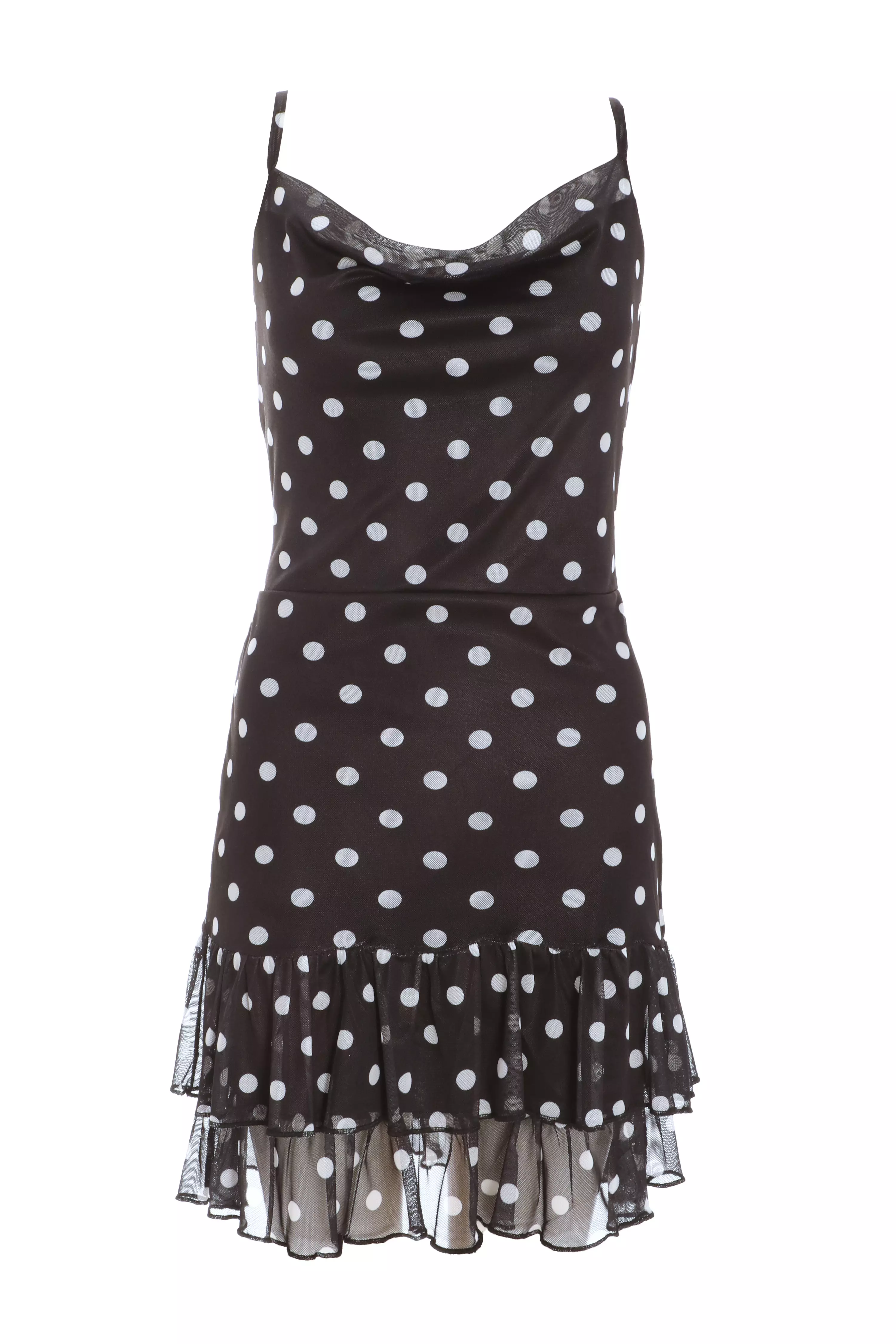 Black Polka Print Dot Frill Mini Dress