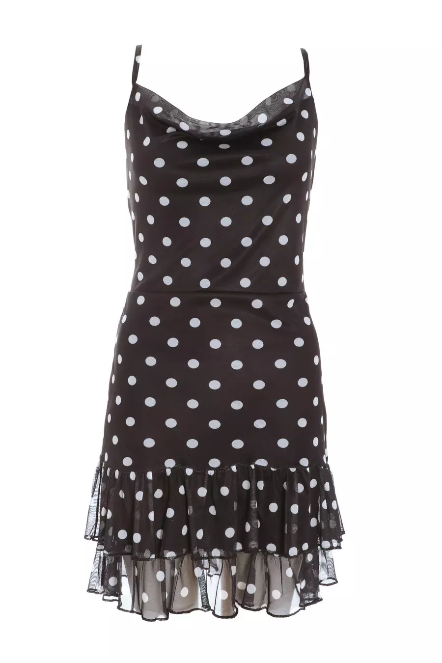 Black Polka Print Dot Frill Mini Dress QUIZ Clothing