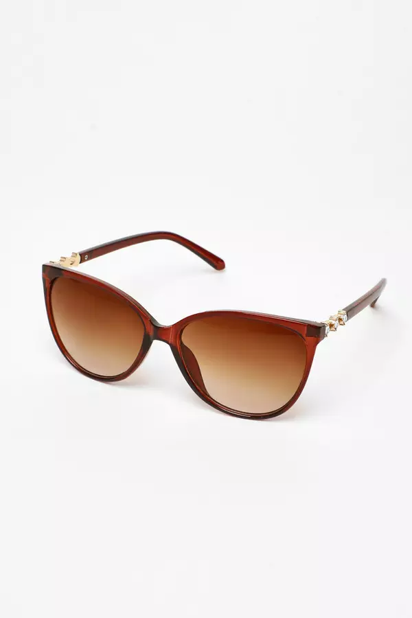 Brown Round Diamante Sunglasses