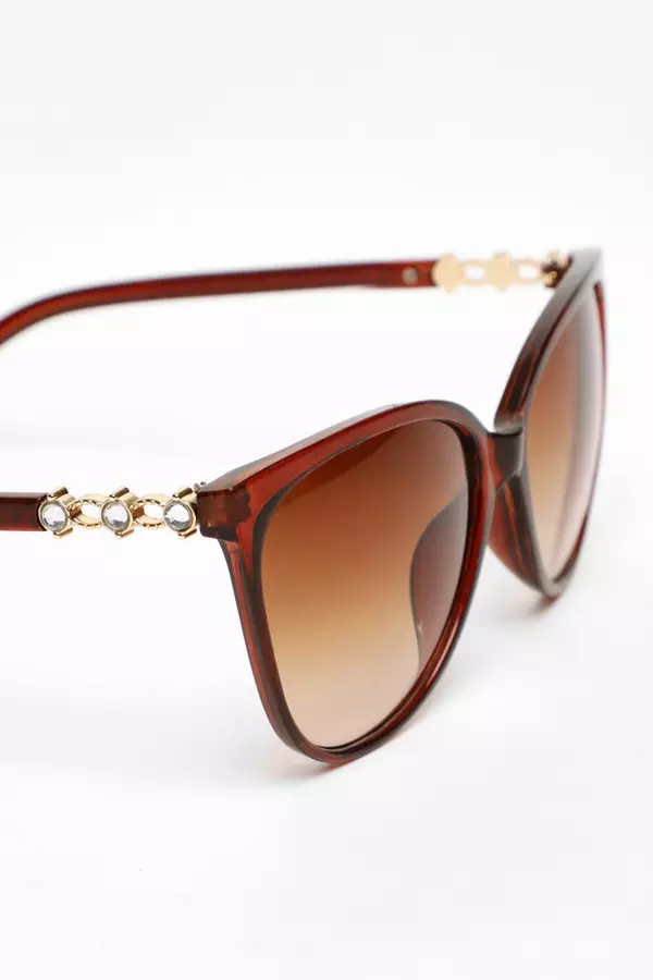 Brown Round Diamante Sunglasses