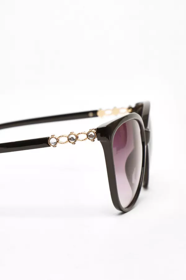 Black Round Diamante Sunglasses