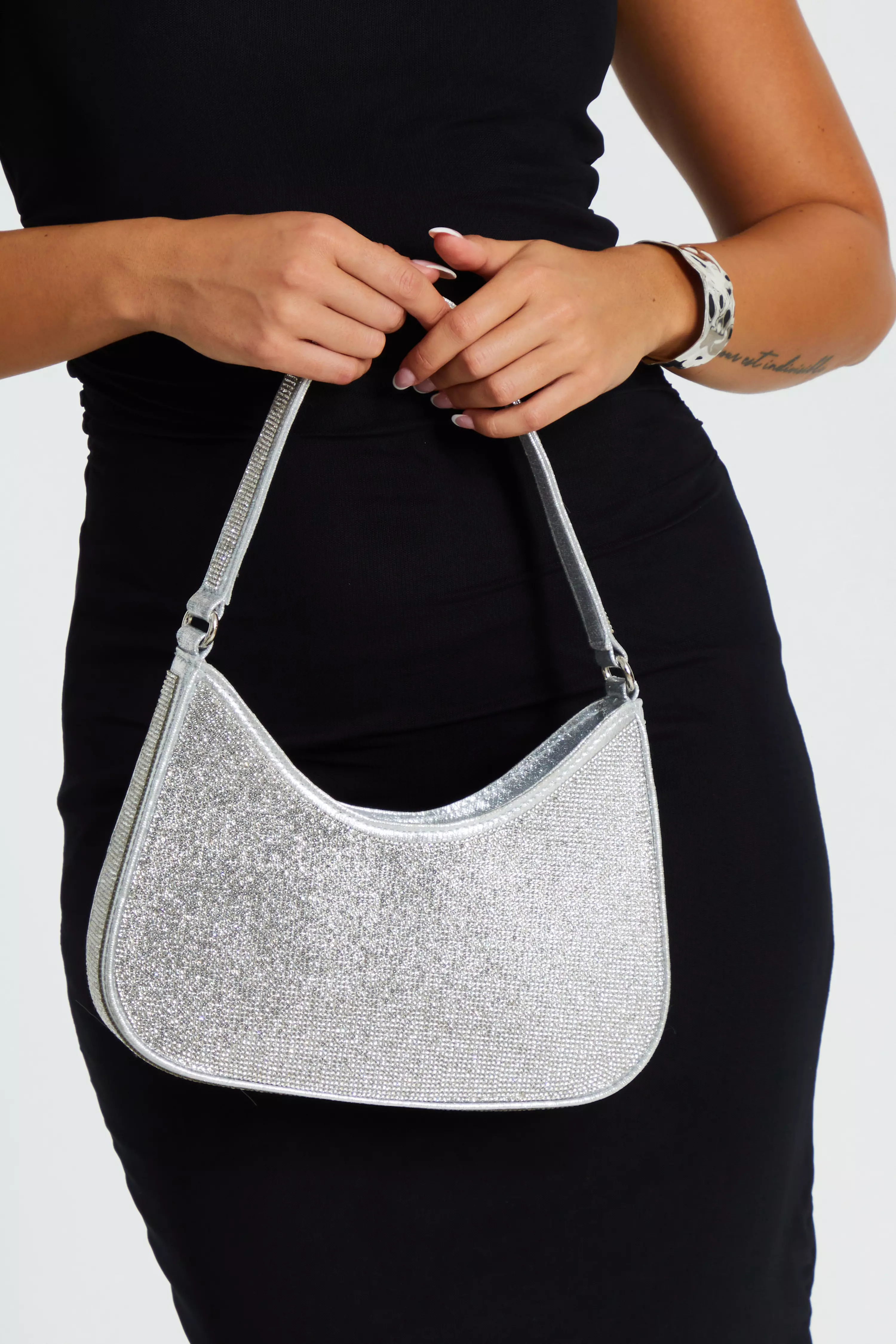 Silver Diamante Shoulder Bag
