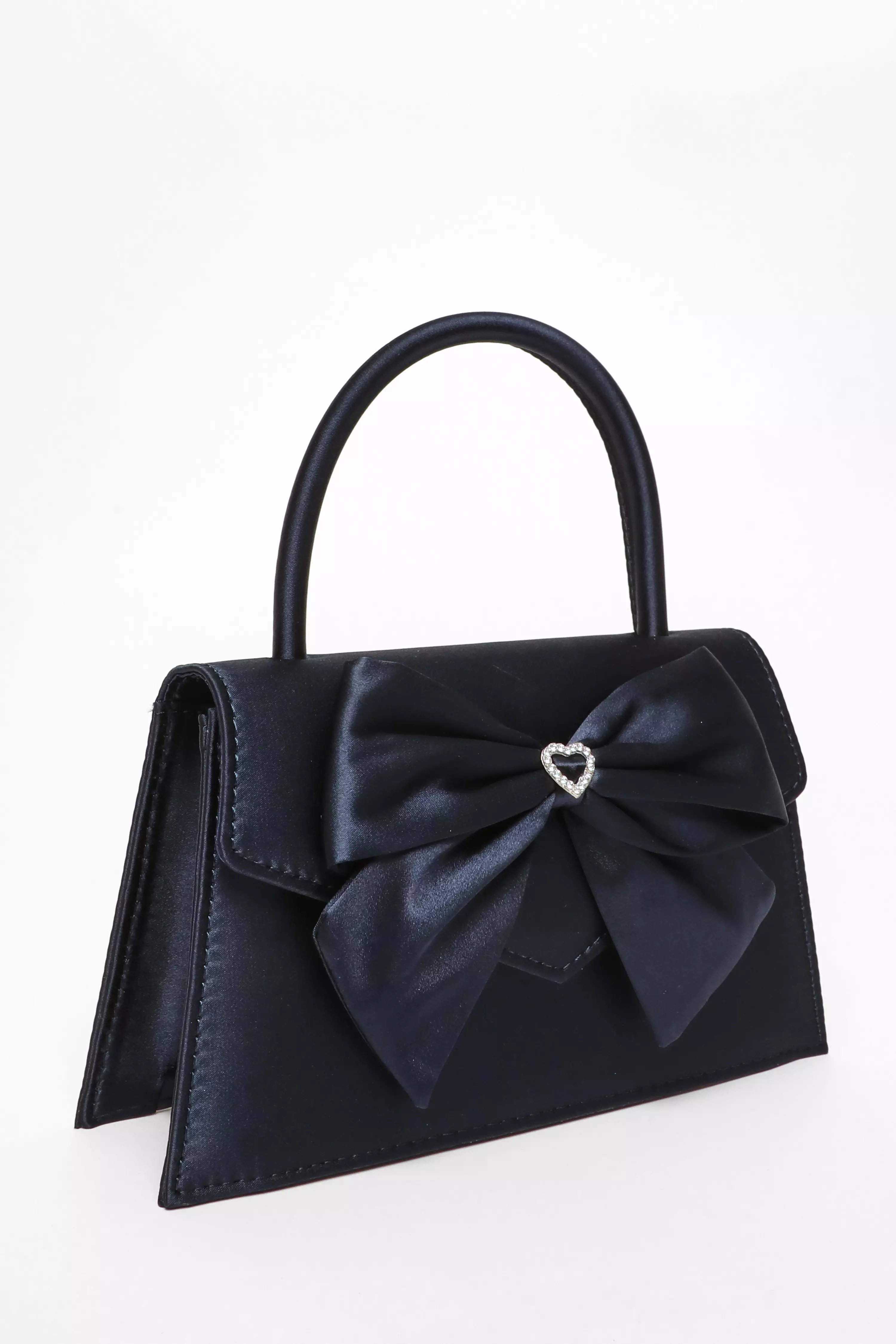 Navy Diamante Bow Mini Top Handle Bag