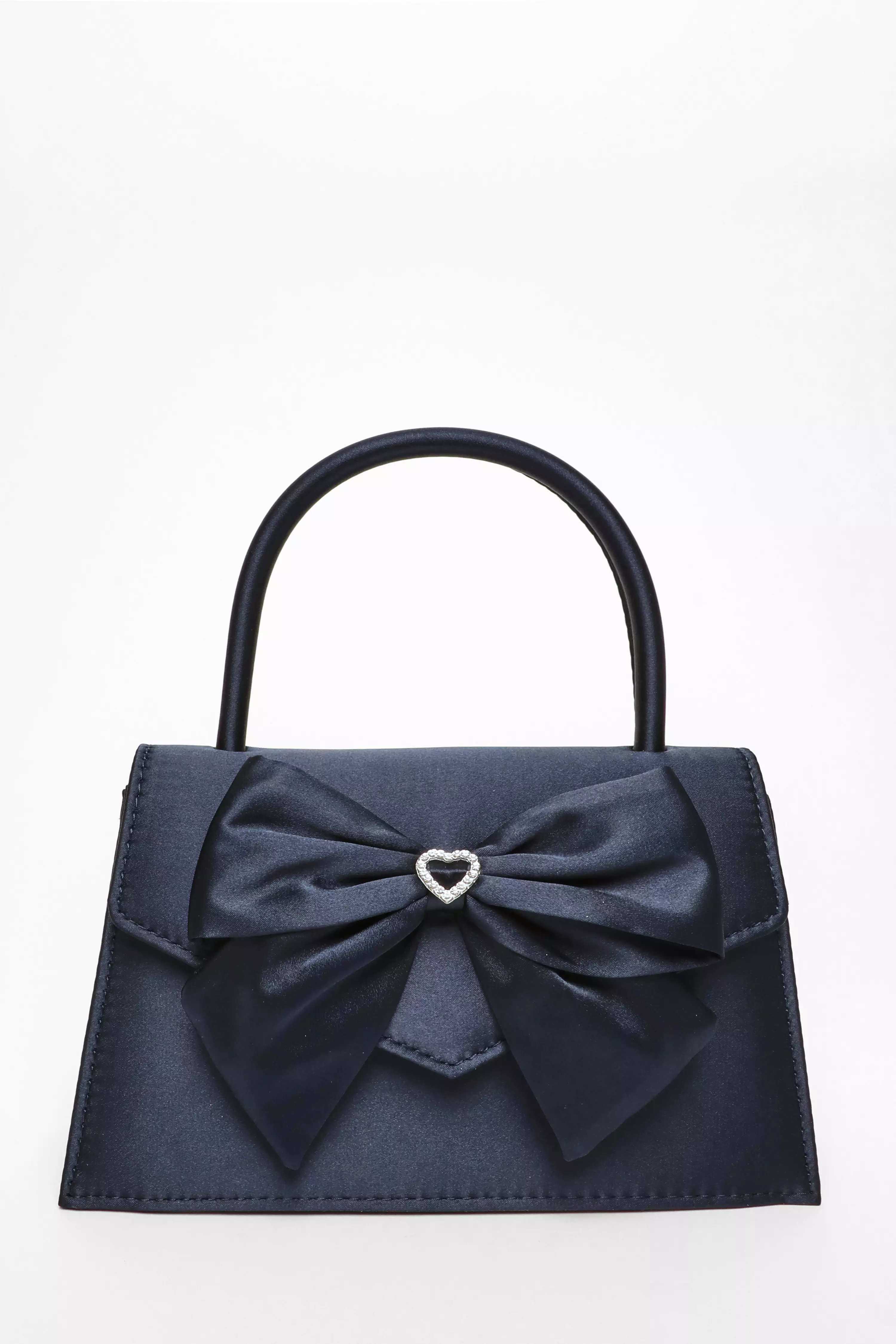 Navy Diamante Bow Mini Top Handle Bag