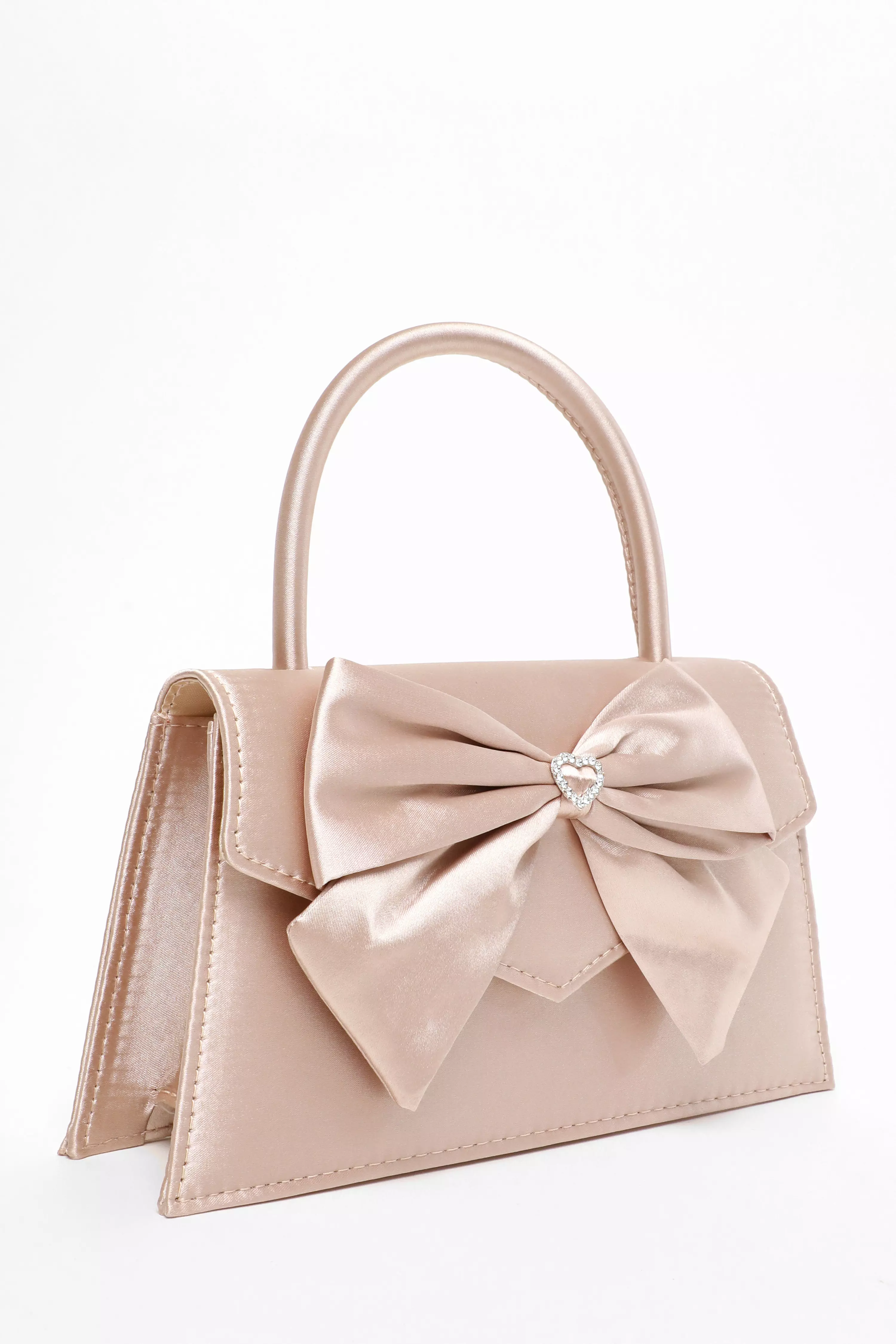 Champagne Diamante Bow Mini Top Handle Bag