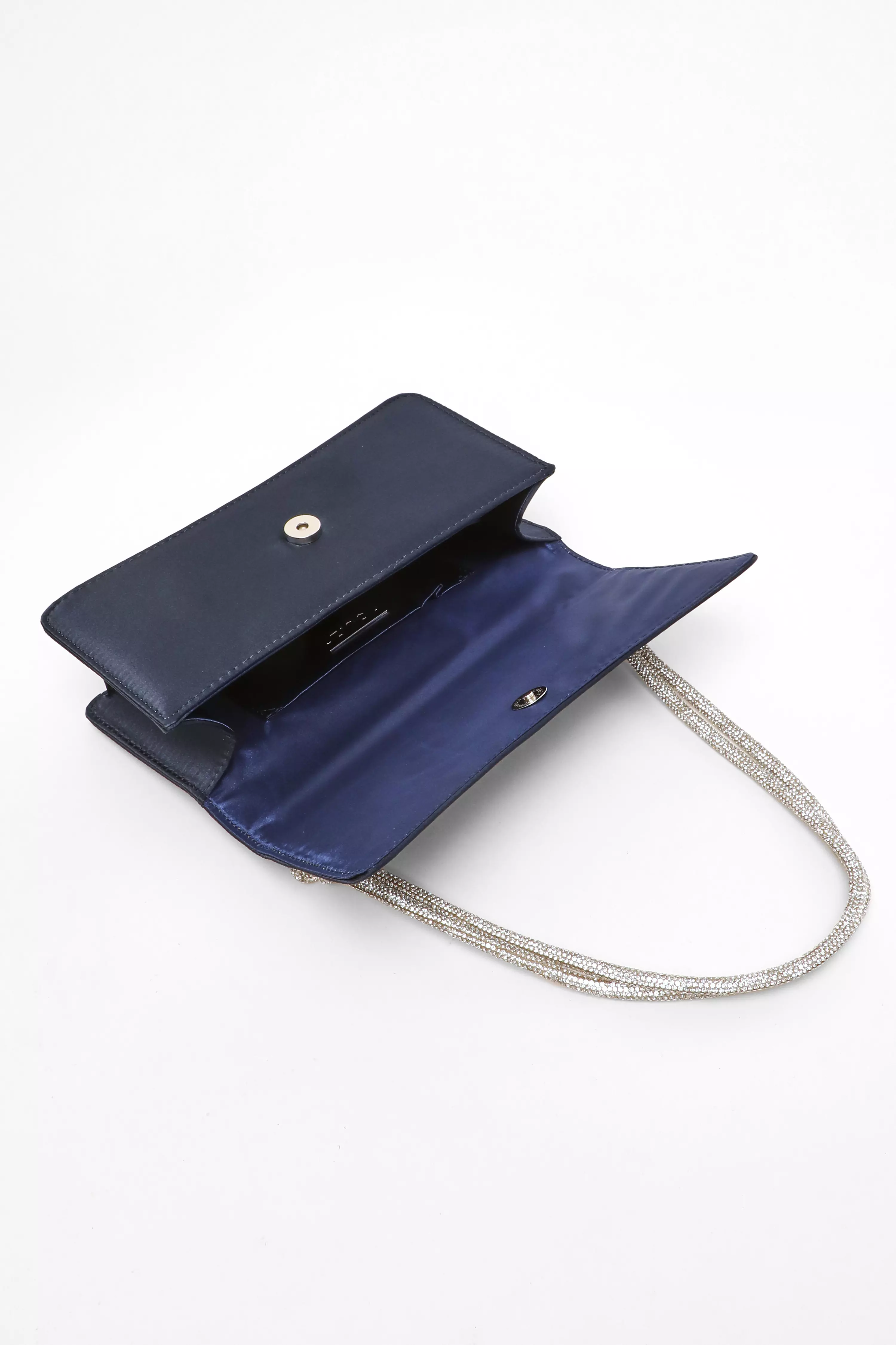 Navy Diamante Curved Shoulder Bag