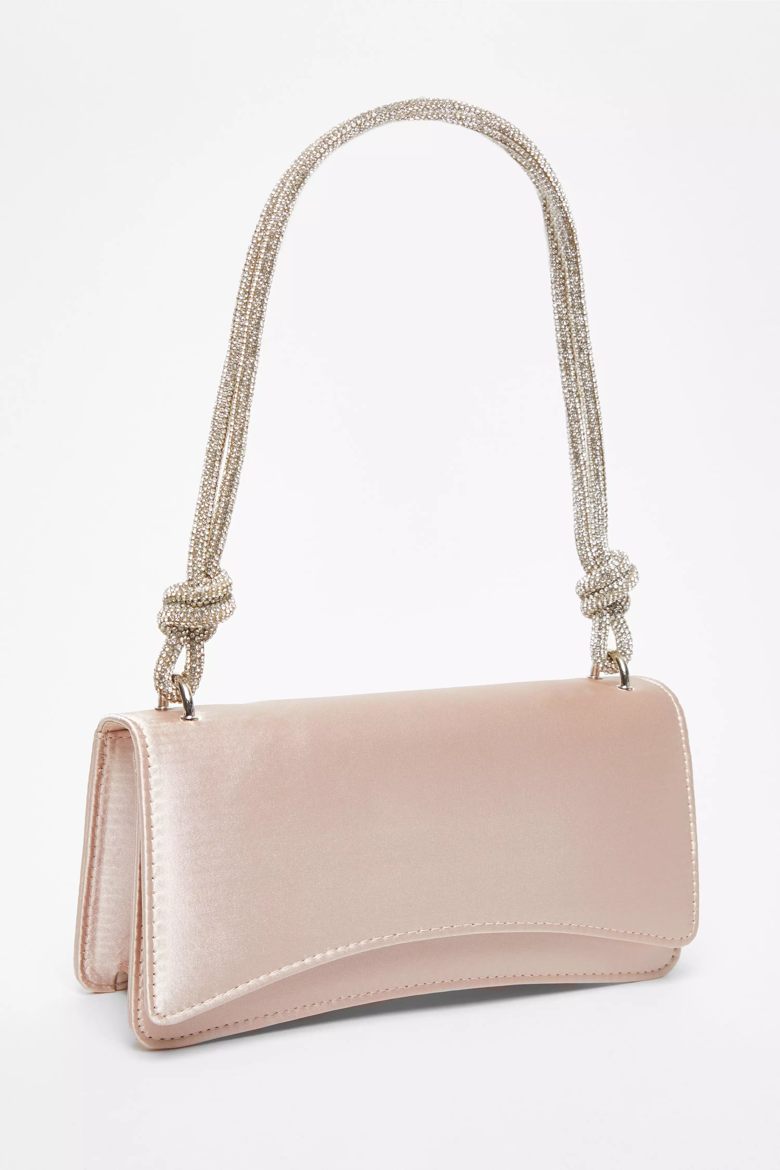 Pink Diamante Curved Shoulder Bag