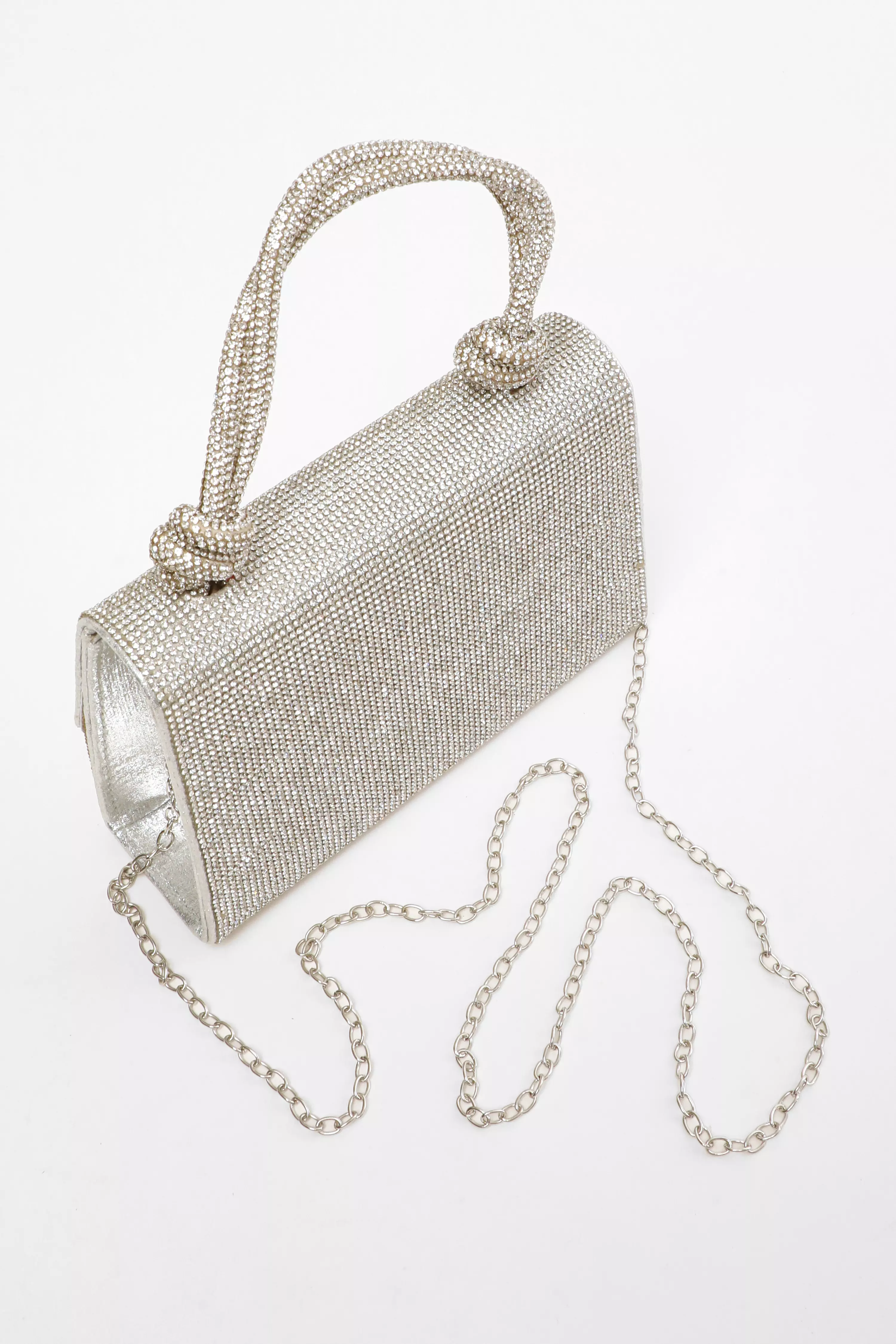 Silver Diamante Top Handle Bag