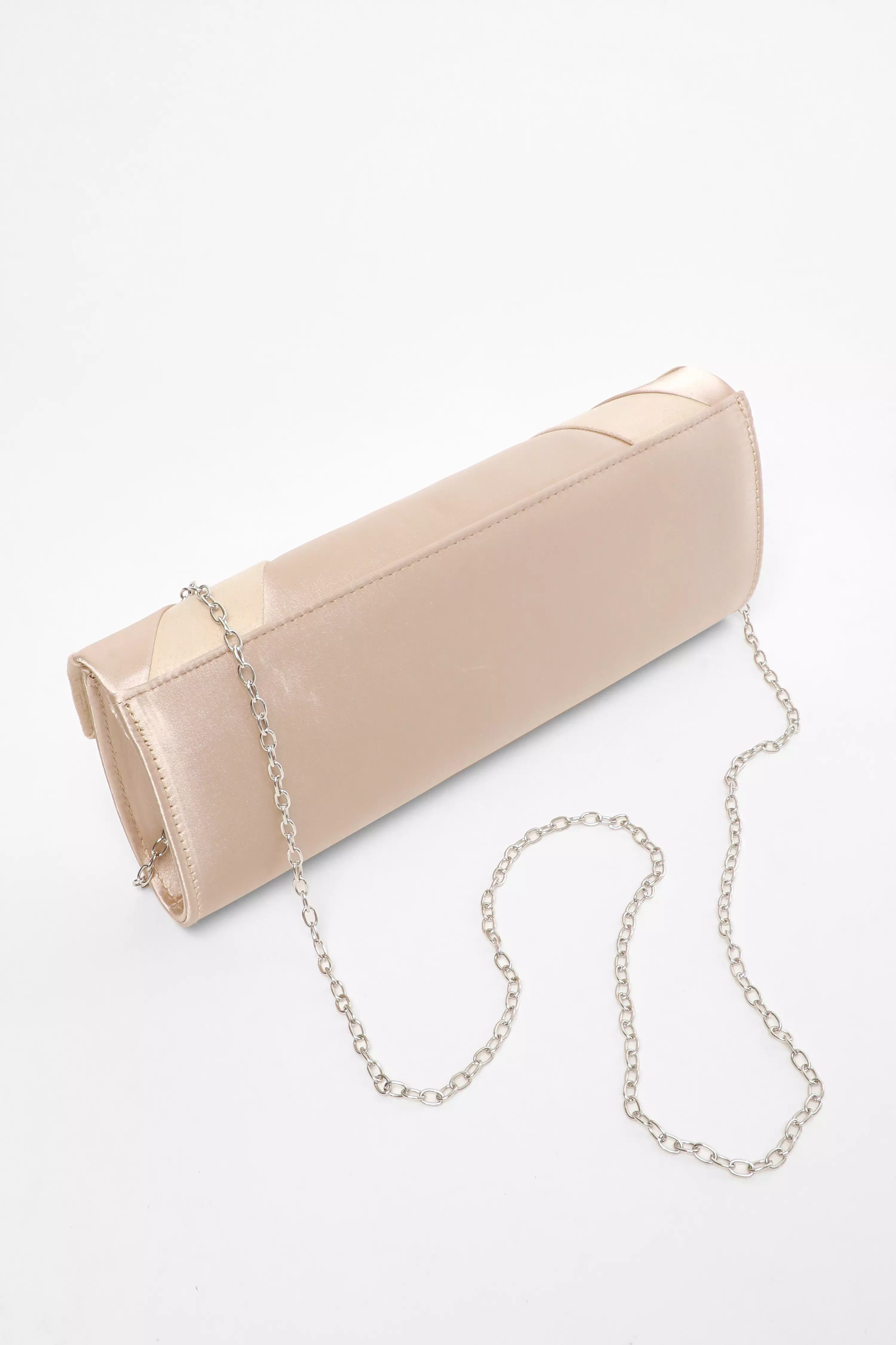 Champagne Satin Fold Clutch Bag