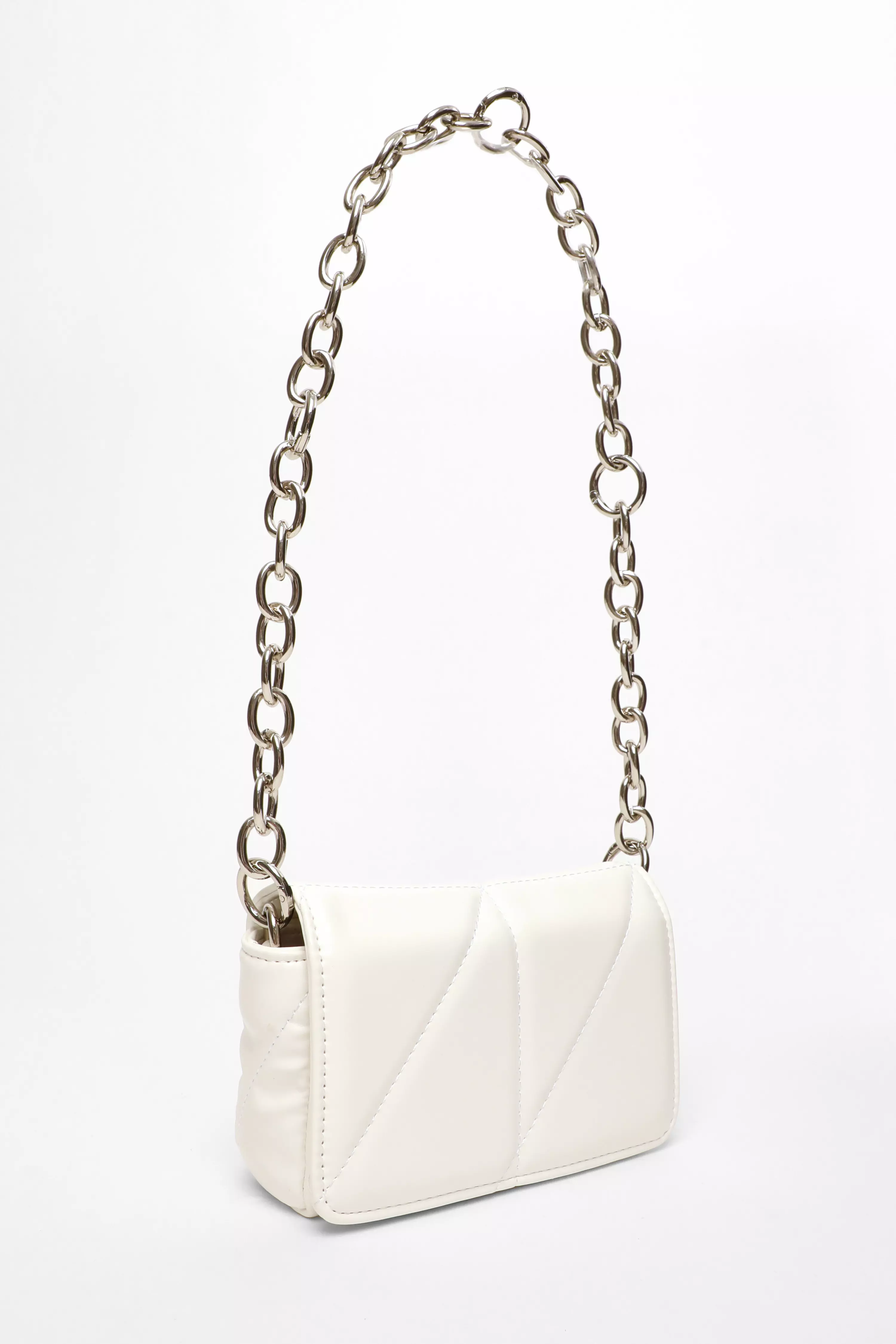White Faux Leather Quilted Shoulder Bag