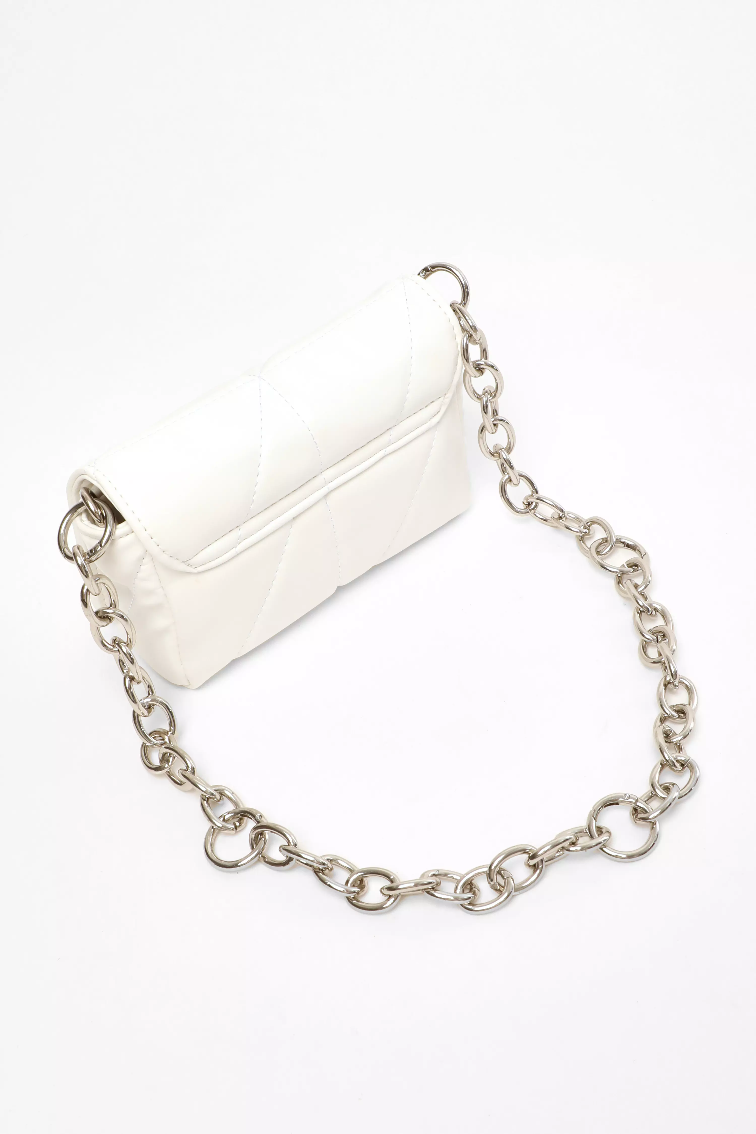 White Faux Leather Quilted Shoulder Bag