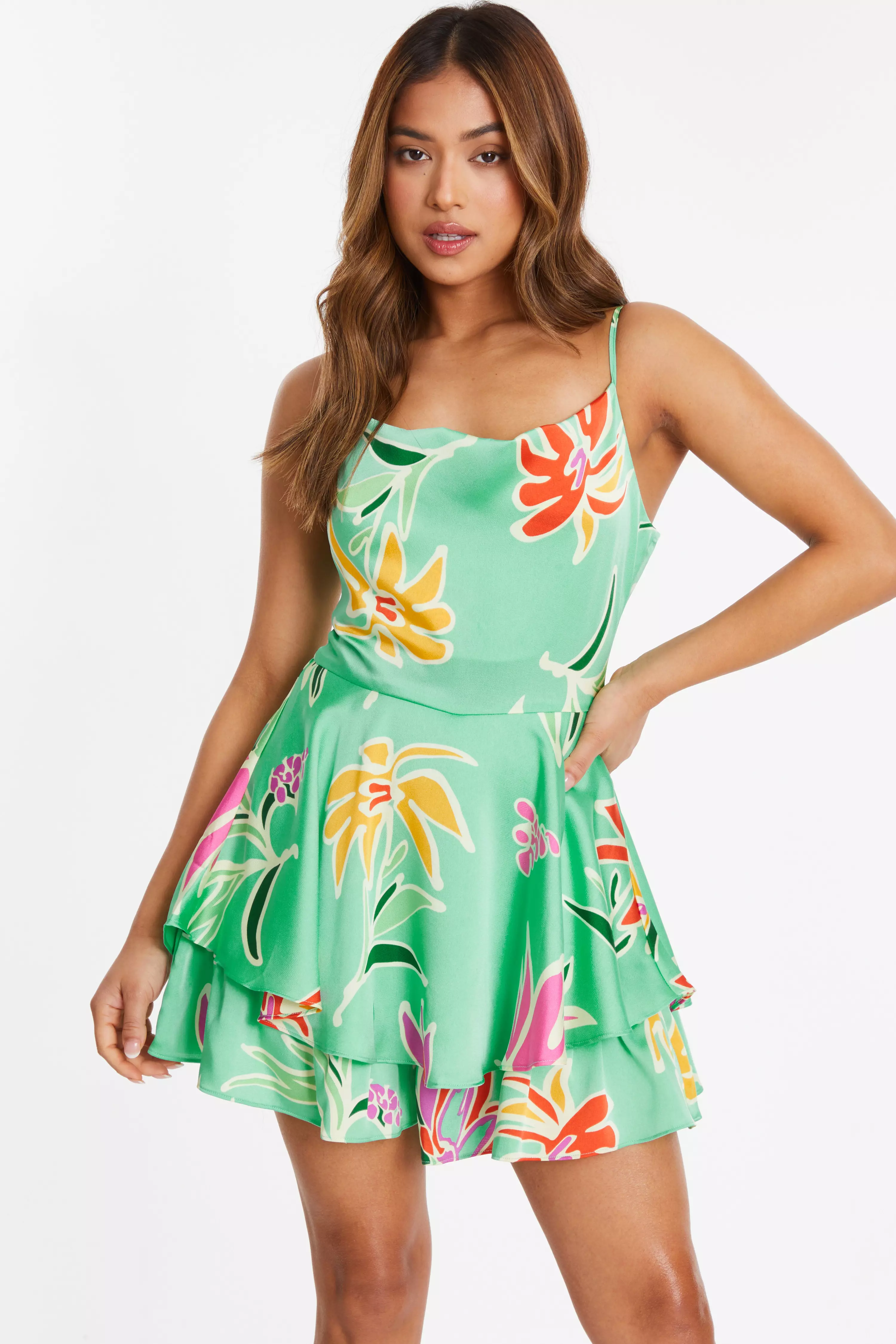 Petite Mint Tropical Print Playsuit