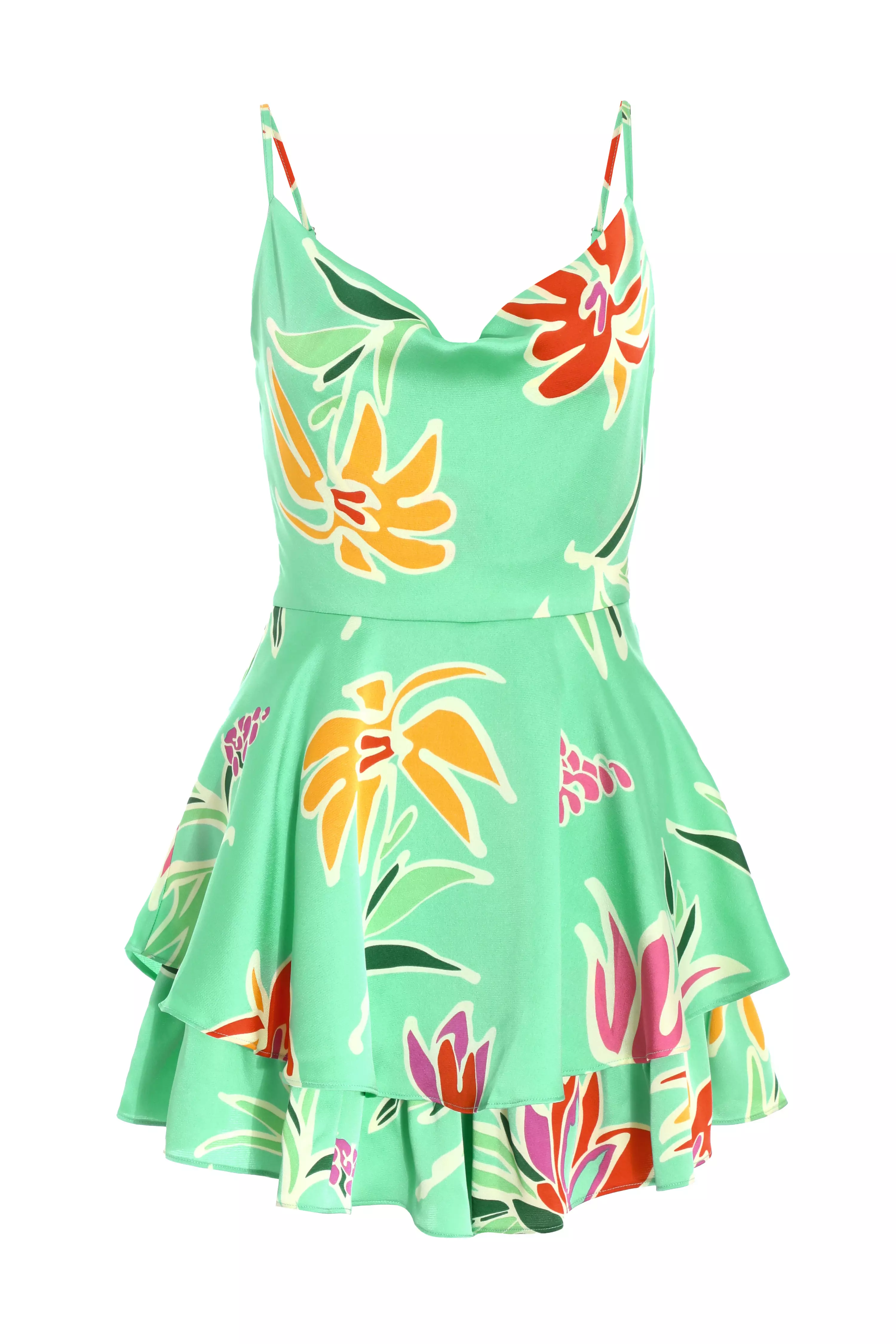 Petite Mint Tropical Print Playsuit