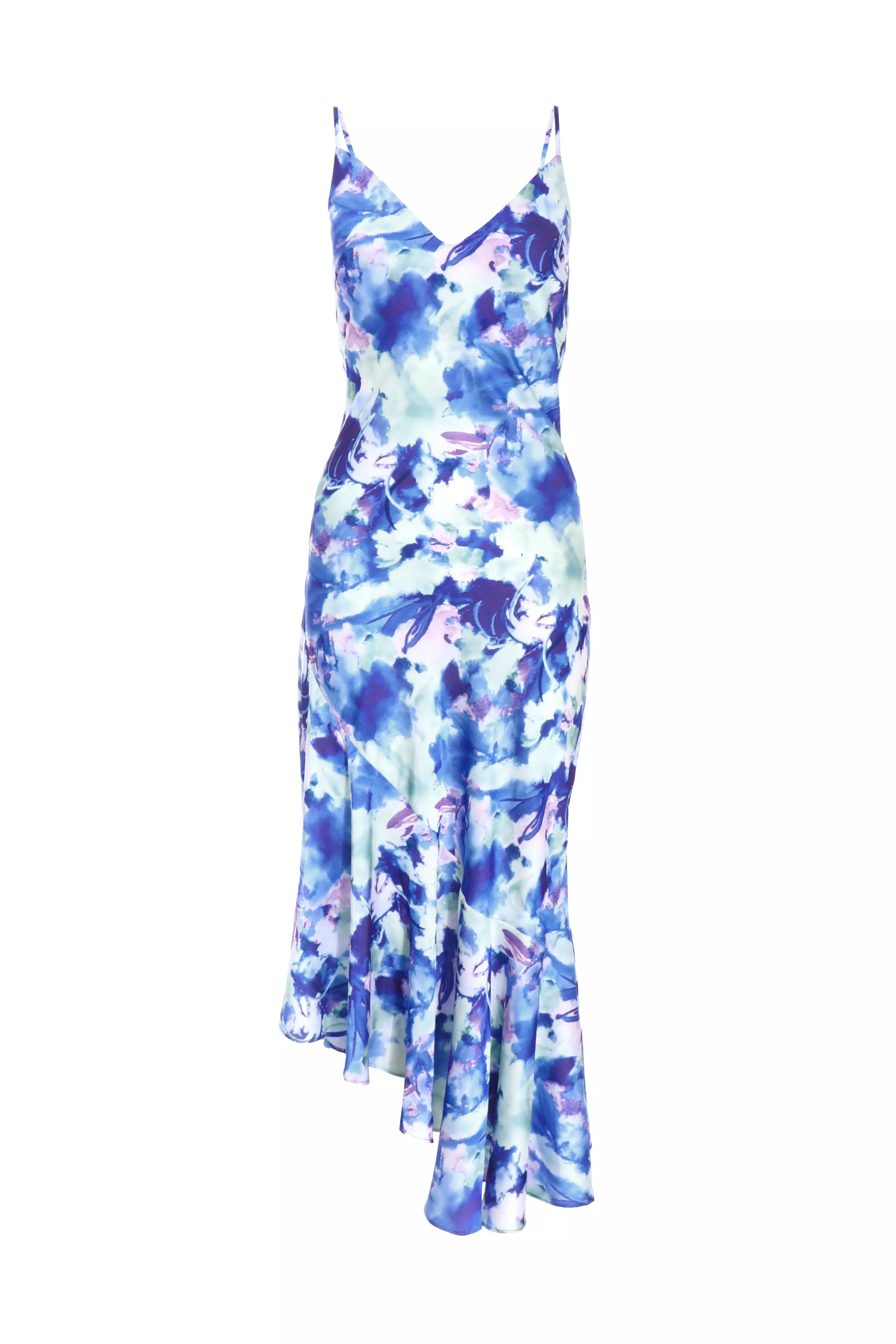 Petite Blue Marble Asymmetric Midaxi Dress